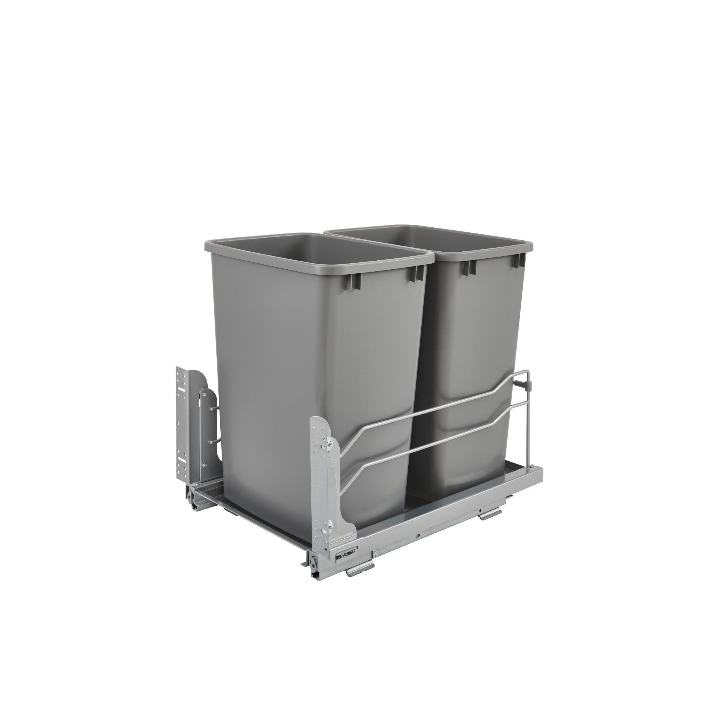 Double 35 Qrt Pull-out Waste Container Soft-Close Metallic Silver  14.38 in (365 mm) W x 22.25 in (565 mm) D x 19 in (483 mm) H