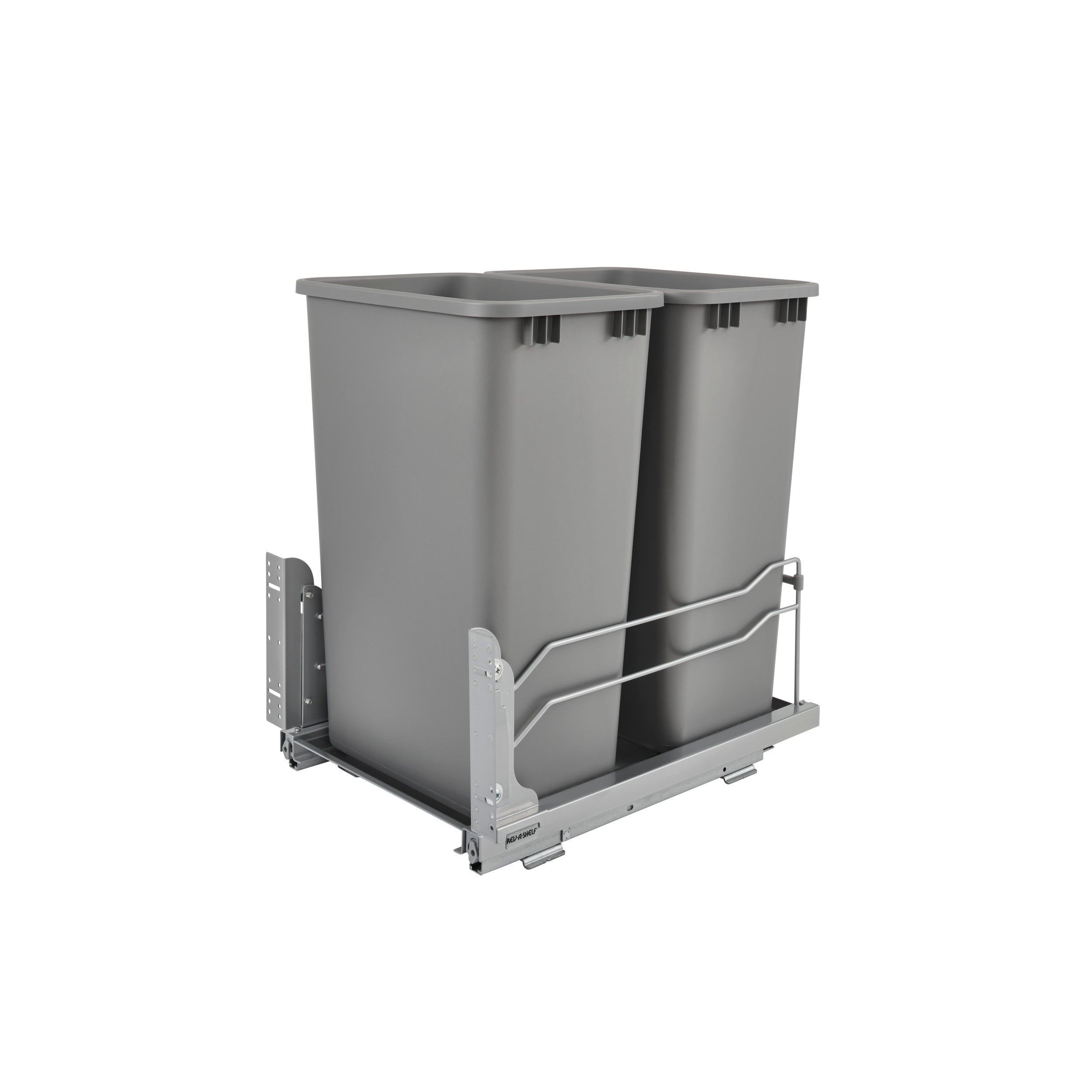 Double 50 Qrt Pull-out Waste Container Soft-Close Metallic Silver  14.75 in (375 mm) W x 22.25 in (565 mm) D x 22.88 in (581 mm) H