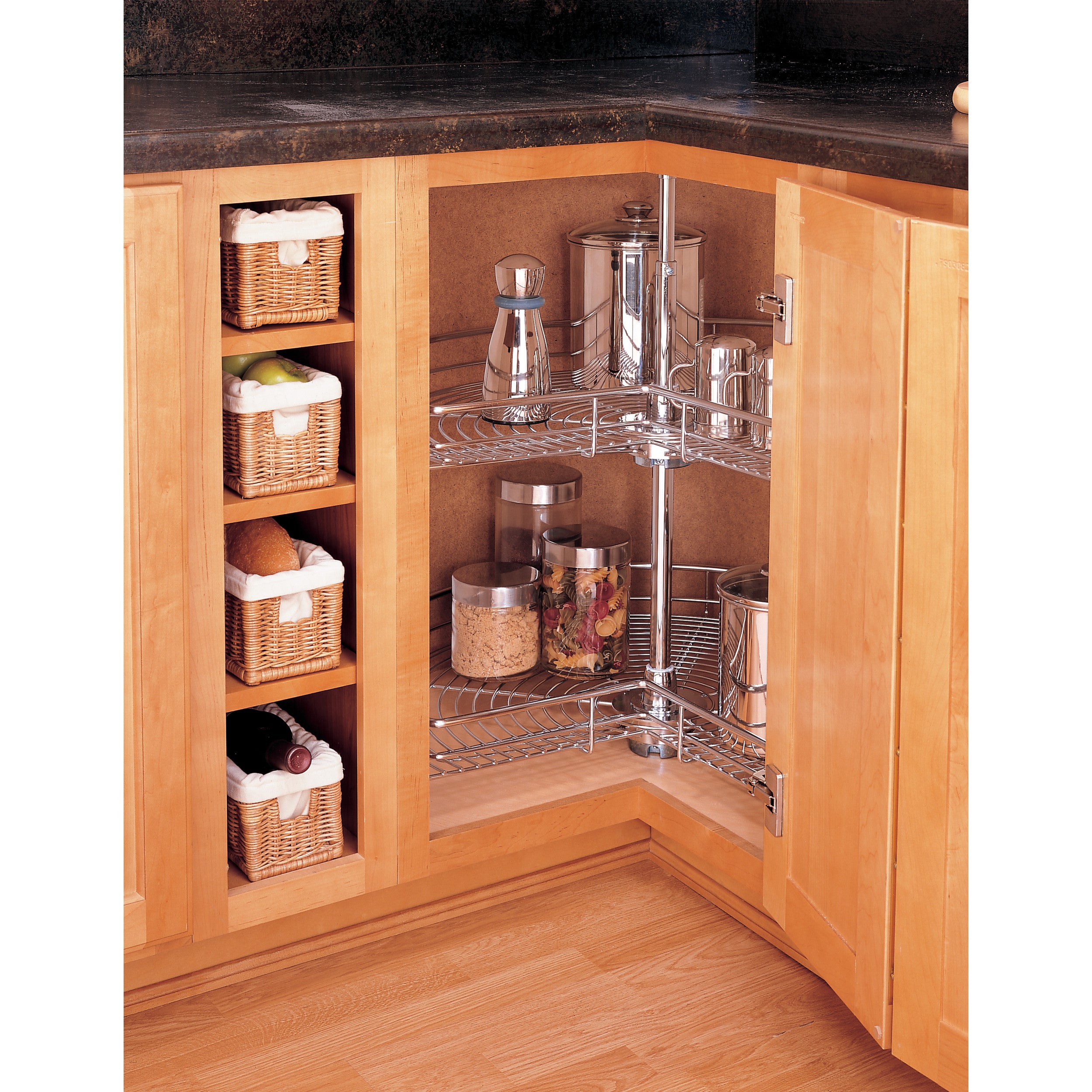 32 in Chrome Kidney Lazy Susans 2-Shelf Chrome  32 in (813 mm) W x 32 in (813 mm) D x 26 in (660 mm) H