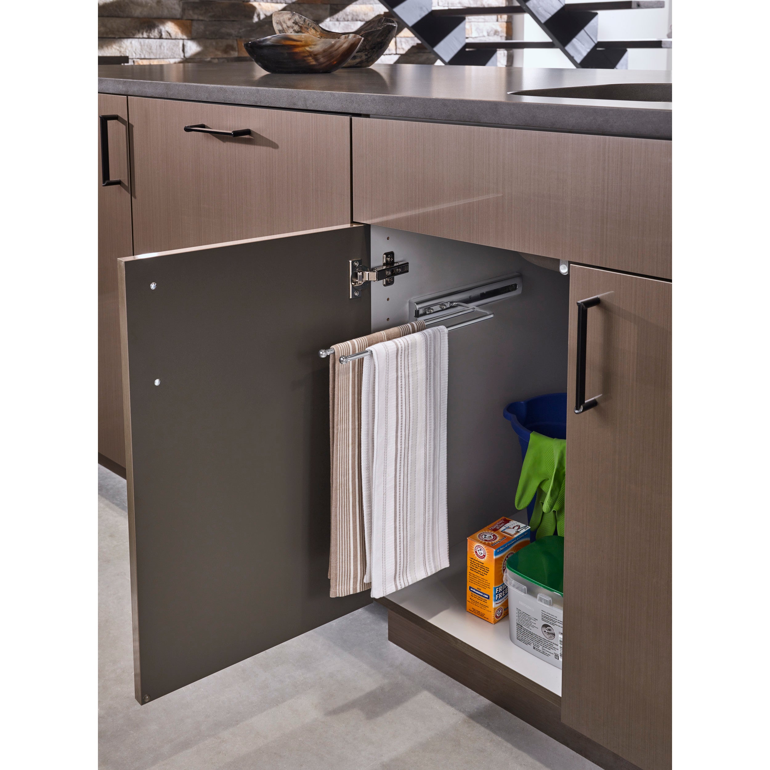 2-Prong Towel Bar Pull Out Chrome  3.88 in (99 mm) W x 12.88 in (327 mm) D x 1.5 in (38 mm) H