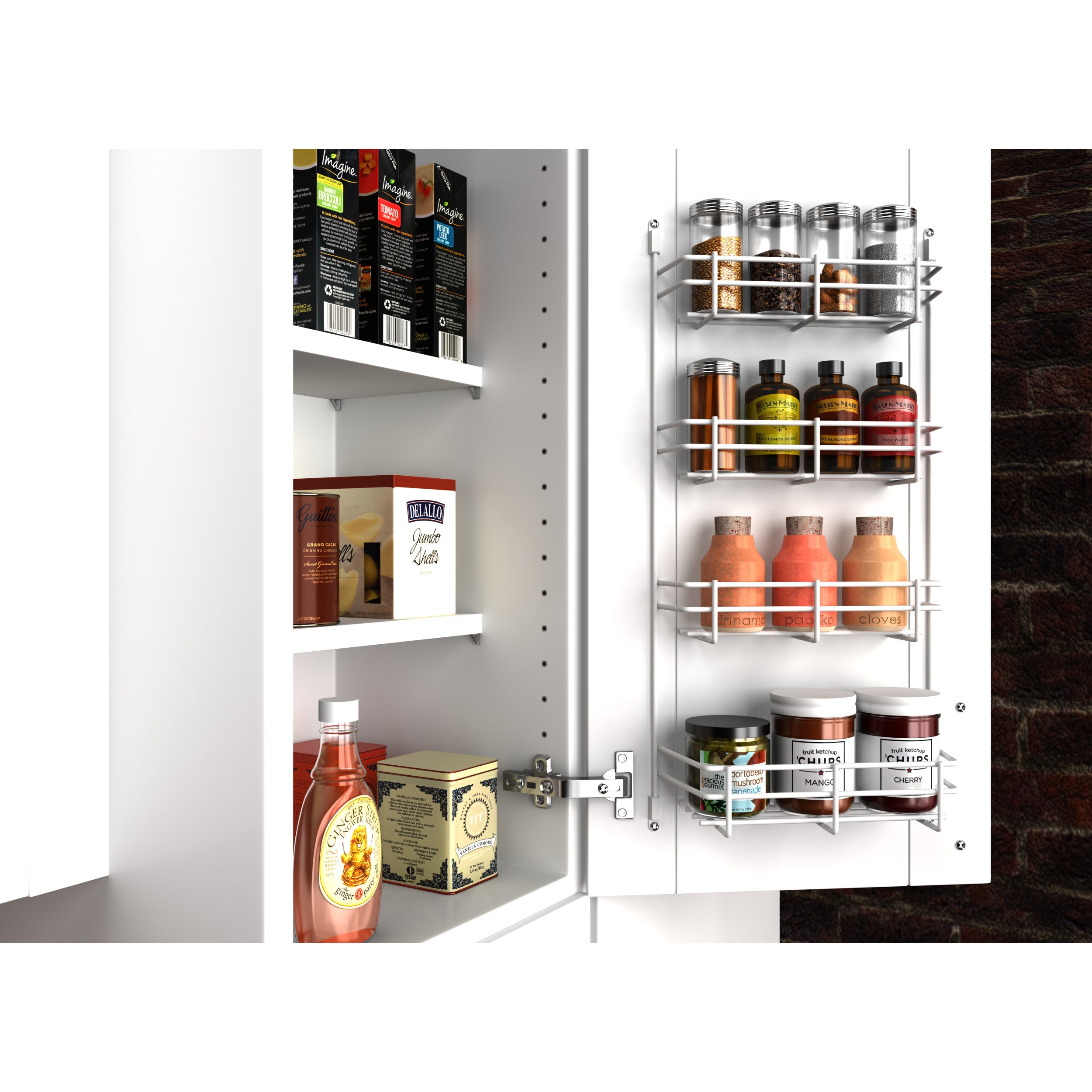 11 in Door Mount Spice Rack White  10.63 in (270 mm) W x 2.38 in (60 mm) D x 21.38 in (543 mm) H