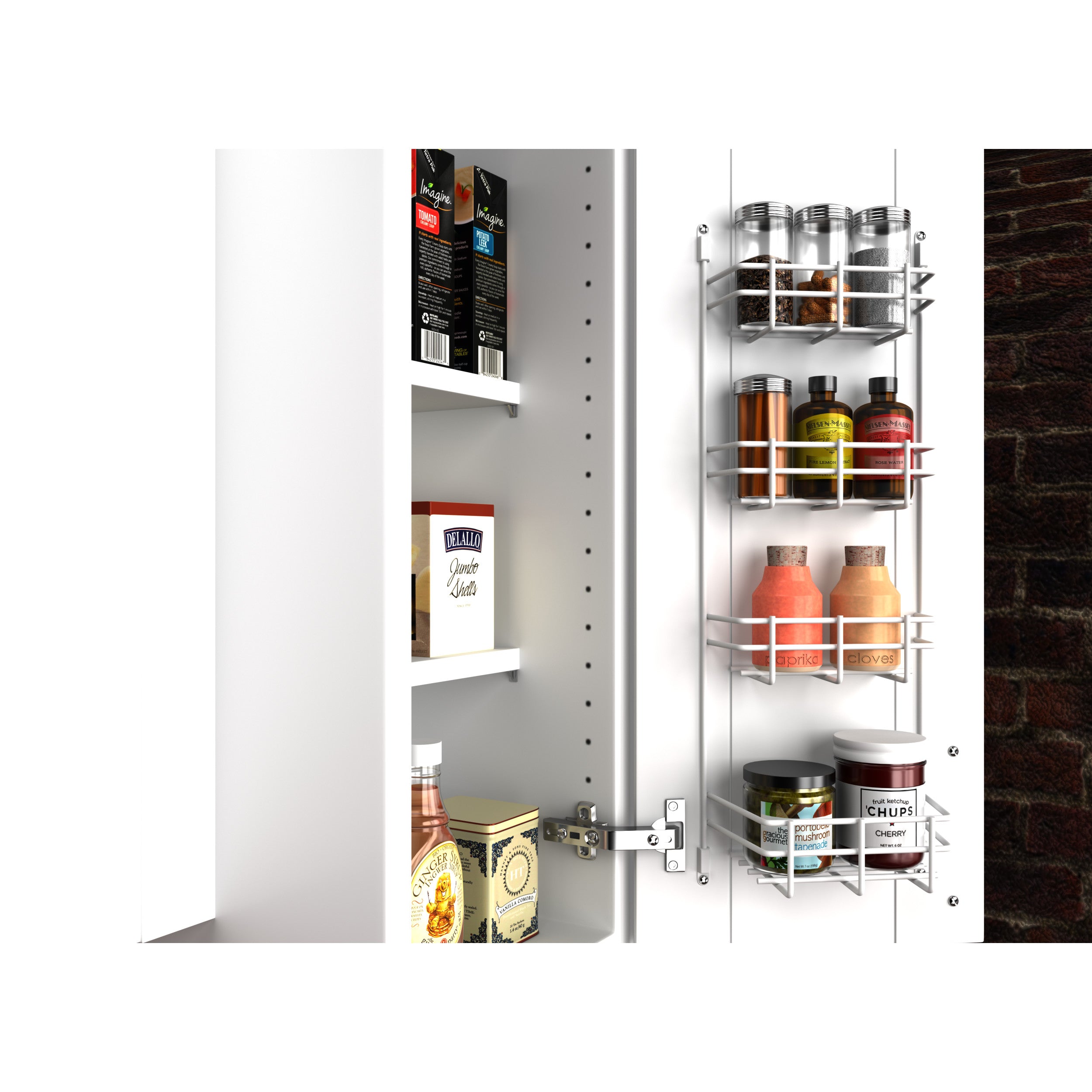8 in Door Mount Spice Rack White  7.88 in (200 mm) W x 2.38 in (60 mm) D x 21.38 in (543 mm) H