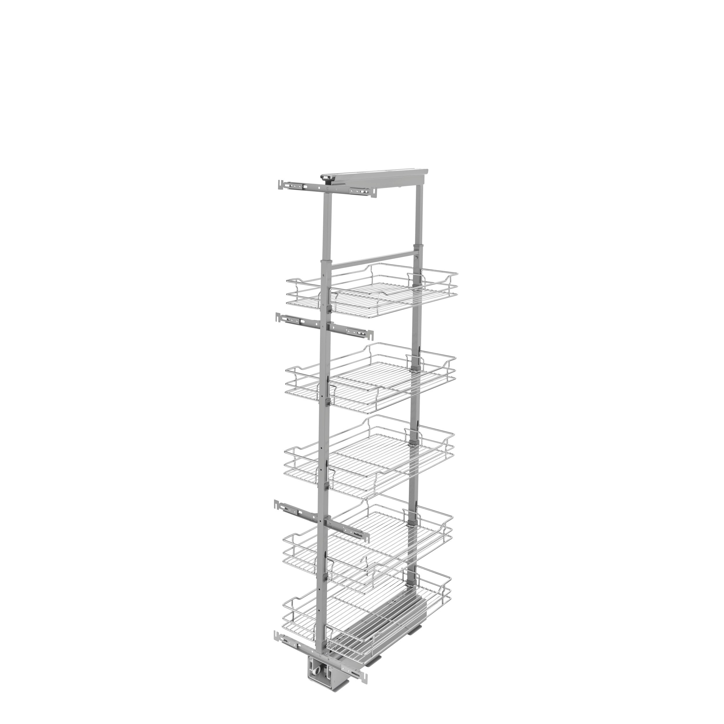 14 in Chrome Basket Pantry Pullout Soft Close Chrome  14.25 in (362 mm) W x 21.69 in (551 mm) D x 58.25 in (1480 mm) H