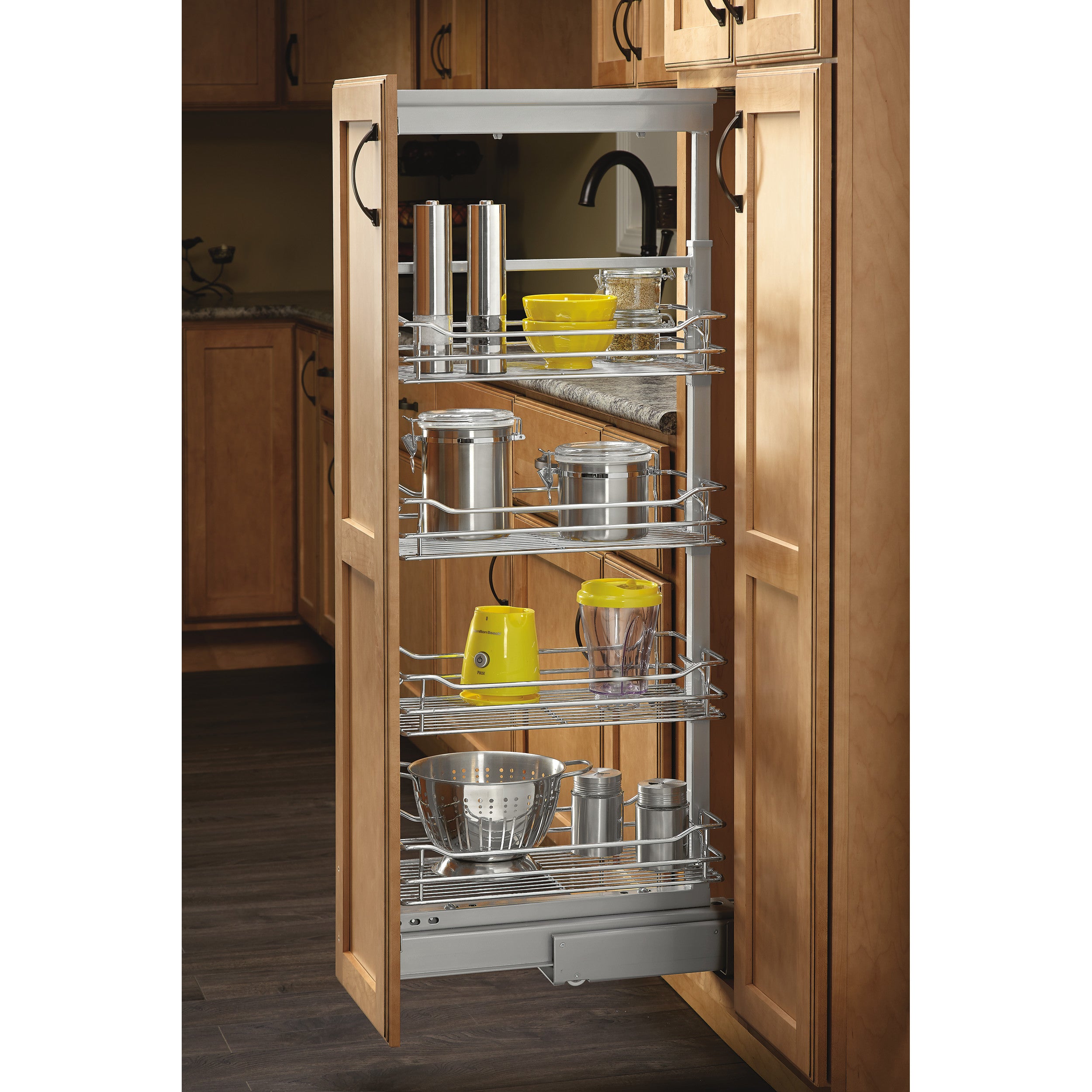 16 in Chrome Basket Pantry Pullout Soft Close Chrome  16.25 in (413 mm) W x 21.69 in (551 mm) D x 58.25 in (1480 mm) H
