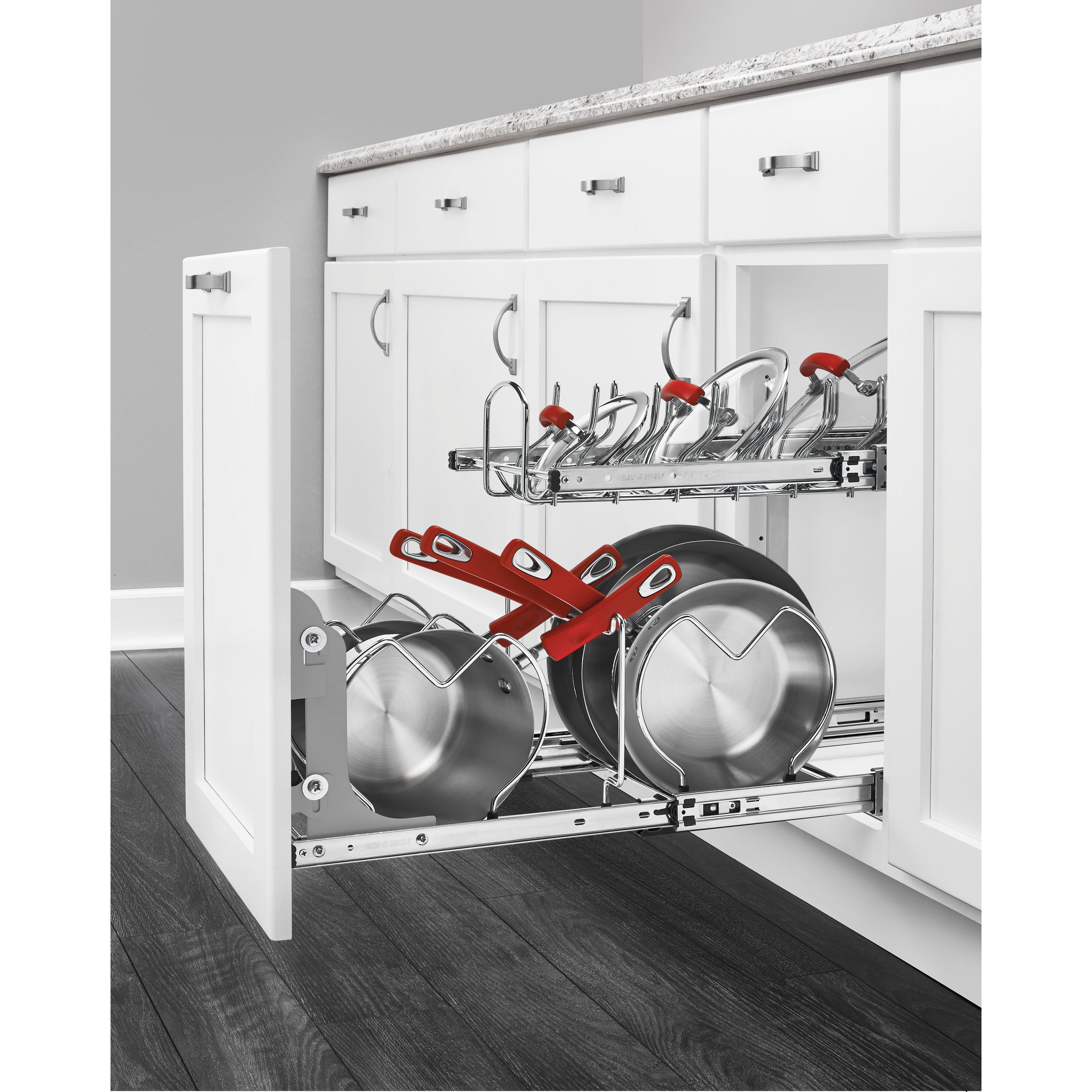 12 in Two-Tier Cookware Organizer Chrome  11.75 in (298 mm) W x 22 in (559 mm) D x 18 in (457 mm) H