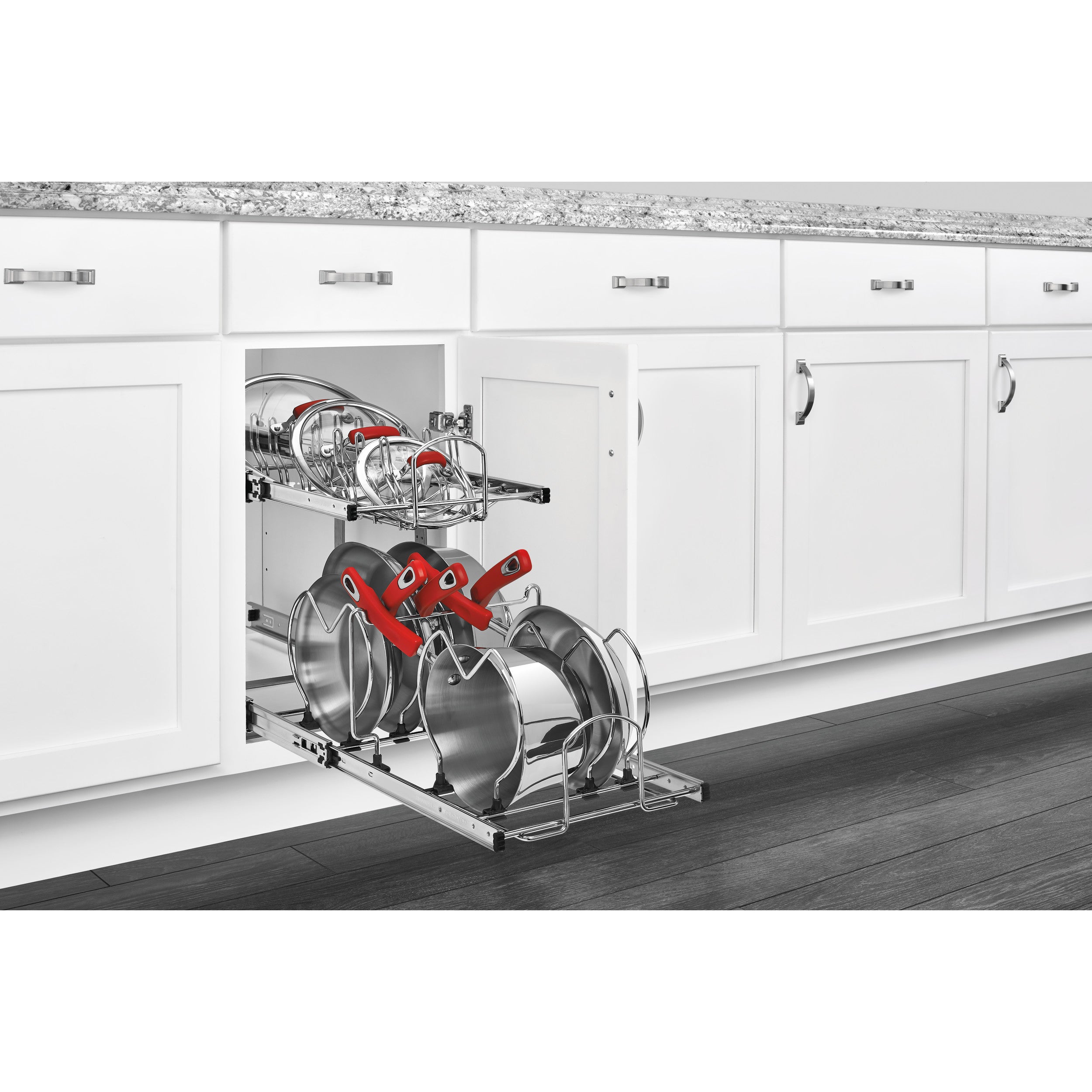 12 in Two-Tier Cookware Organizer Chrome  11.75 in (298 mm) W x 22 in (559 mm) D x 18 in (457 mm) H