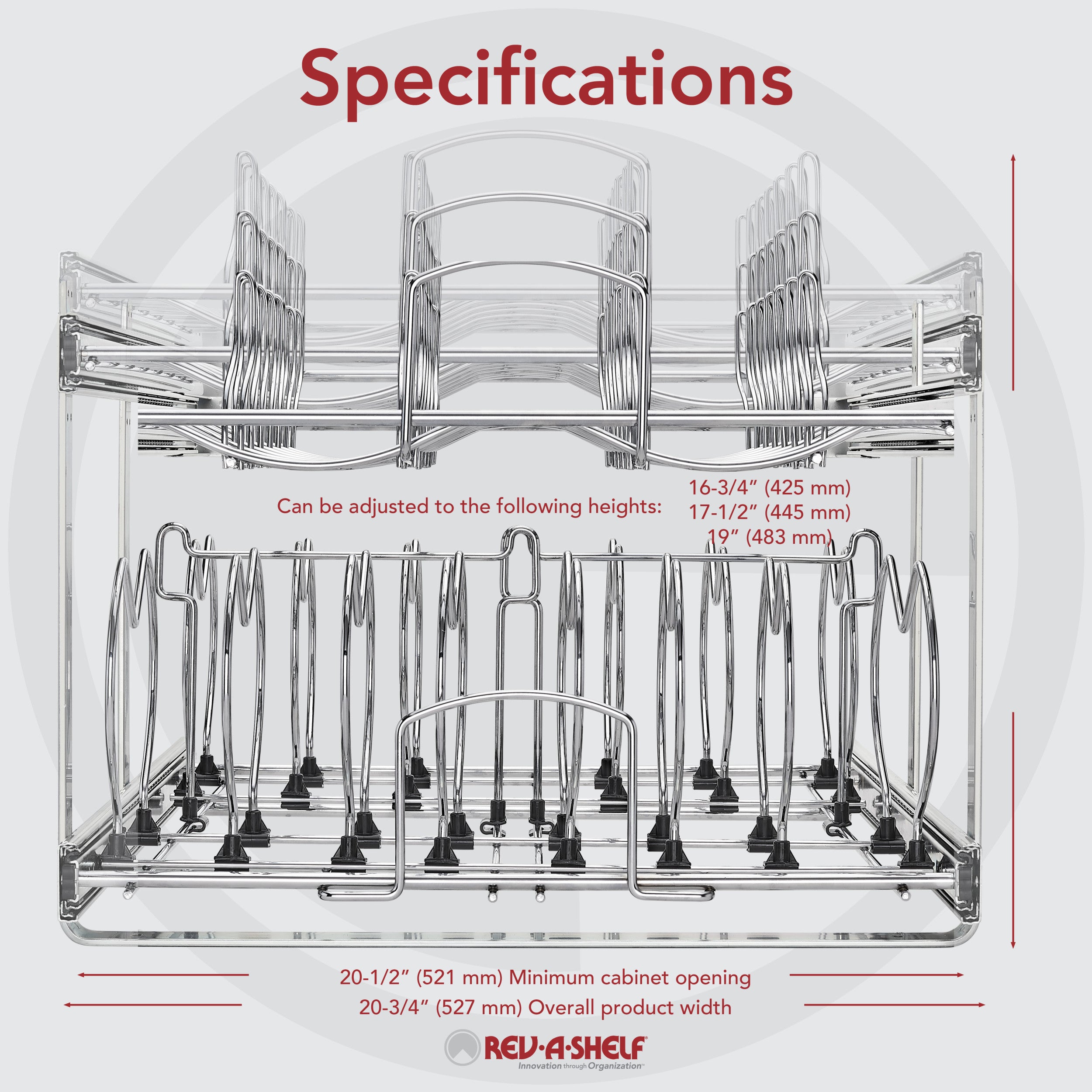 21 in Two-Tier Cookware Organizer Chrome  20.75 in (527 mm) W x 22 in (559 mm) D x 18.13 in (461 mm) H