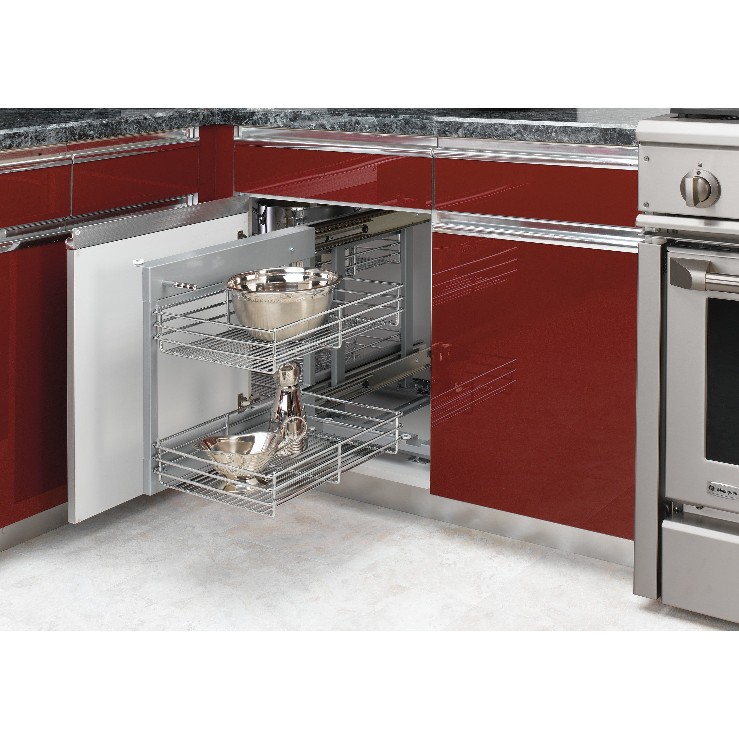 15 in Chrome Blind Corner Organizer Chrome  26.25 in (667 mm) W x 20.25 in (514 mm) D x 20.88 in (530 mm) H