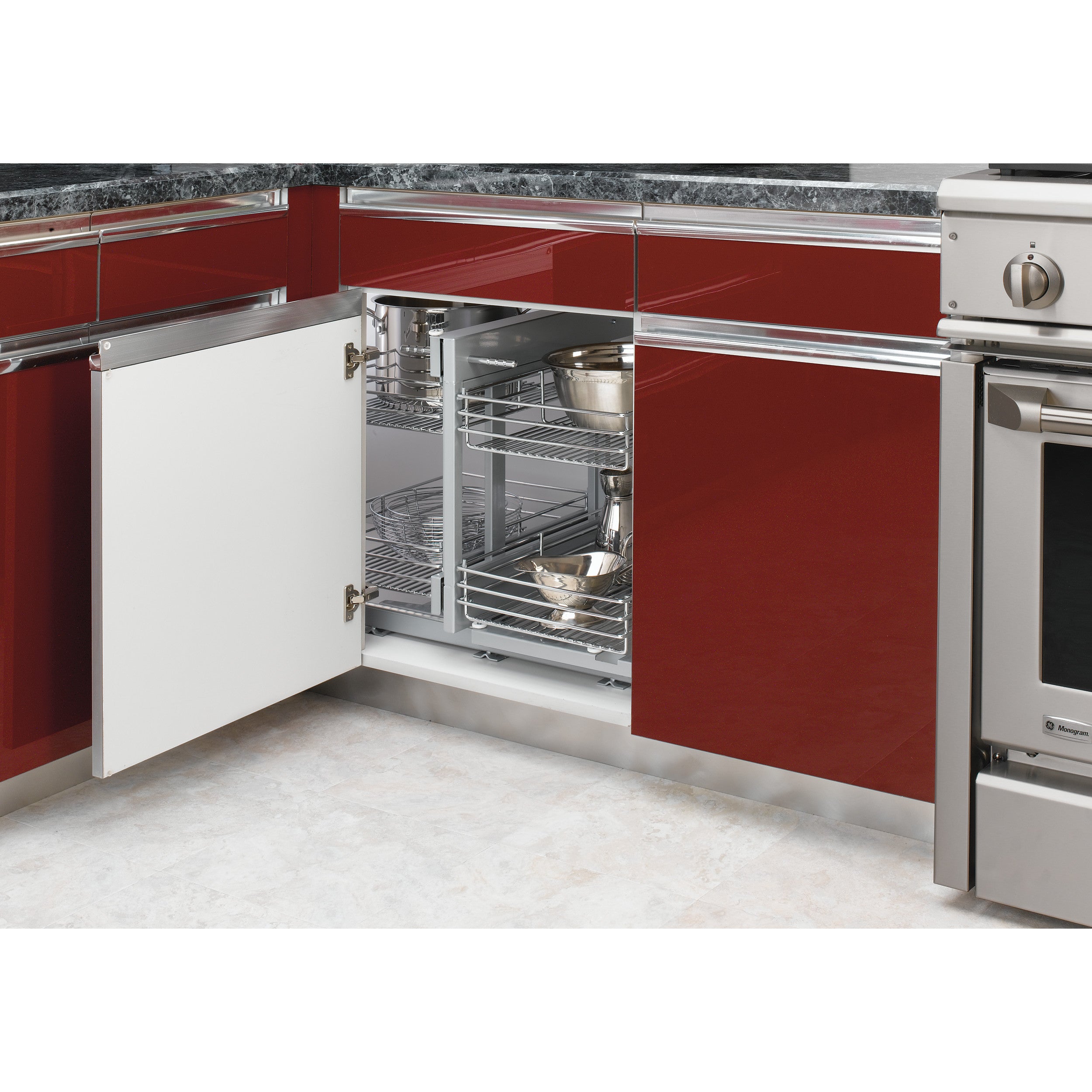 15 in Chrome Blind Corner Organizer Chrome  26.25 in (667 mm) W x 20.25 in (514 mm) D x 20.88 in (530 mm) H