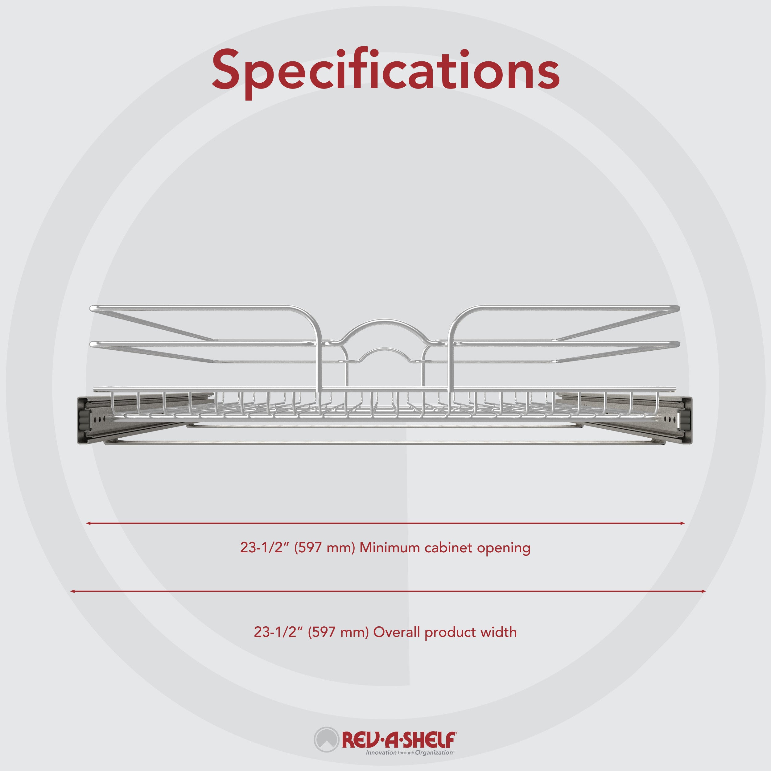 24" SINGLE CHROME WIRE BASKET 23.73"W X 21.91"D X 5.55"H