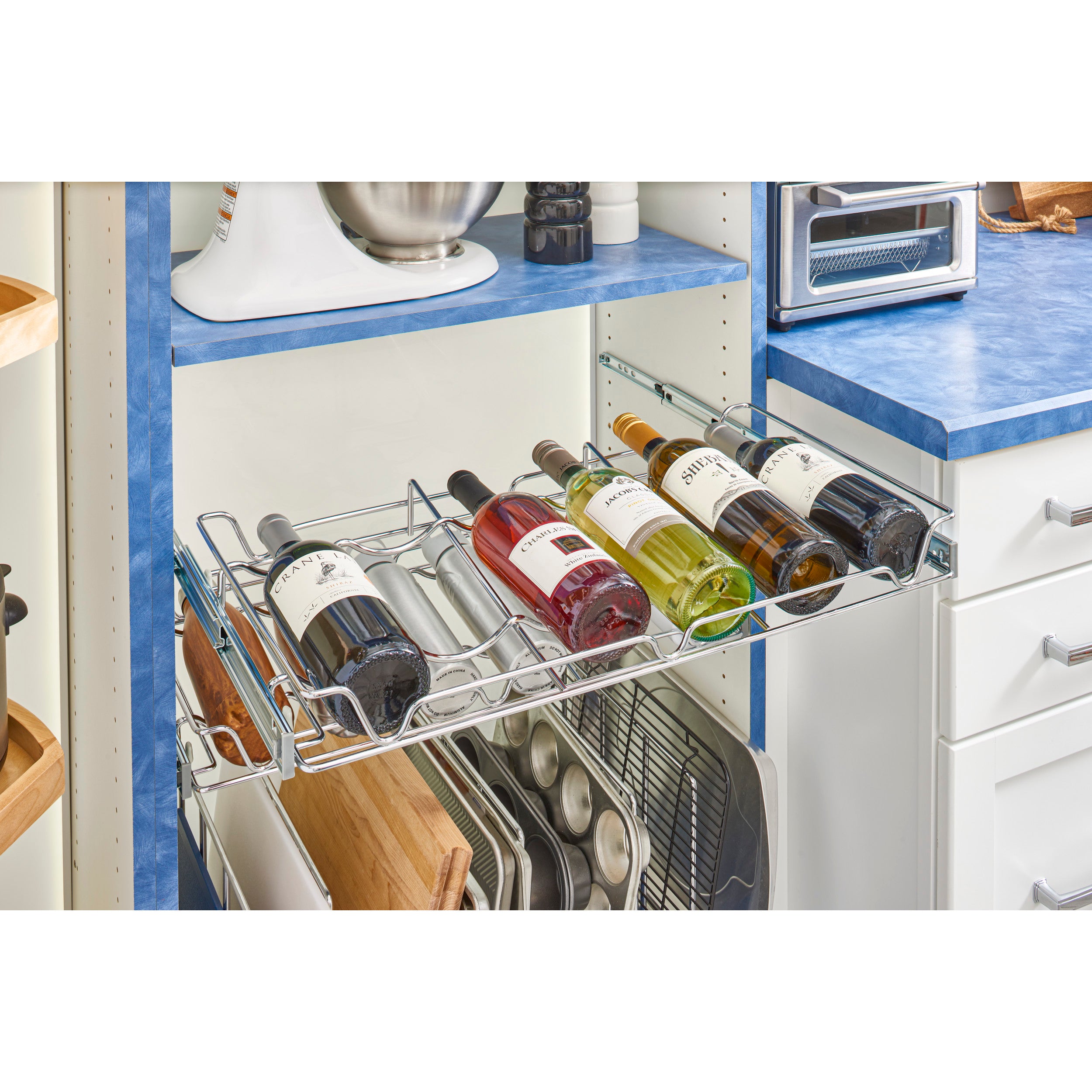 30 in Deluxe Sliding Wine Rack Chrome  30 in (762 mm) W x 14 in (356 mm) D x 2.36 in (60 mm) H