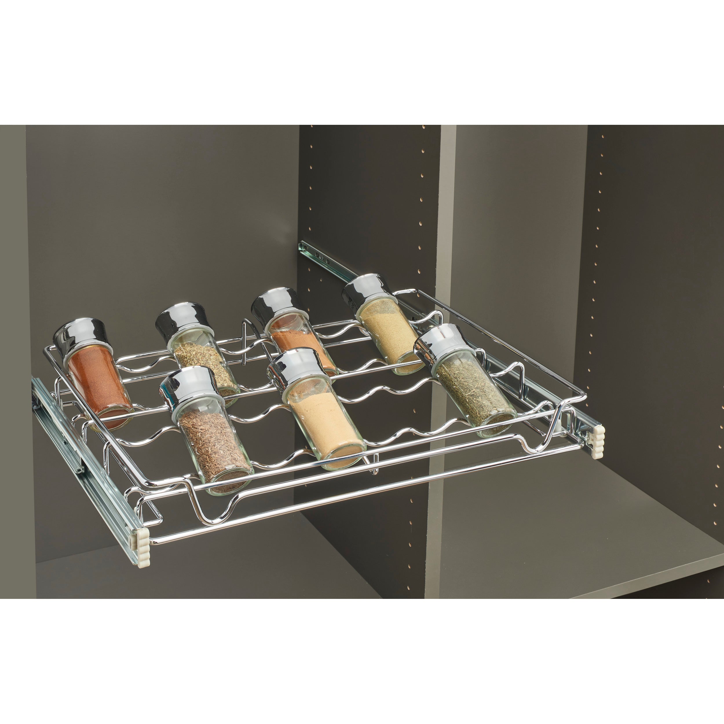 18 in Deluxe Sliding Spice/Can Rack Chrome  18 in (457 mm) W x 14 in (356 mm) D x 2.36 in (60 mm) H