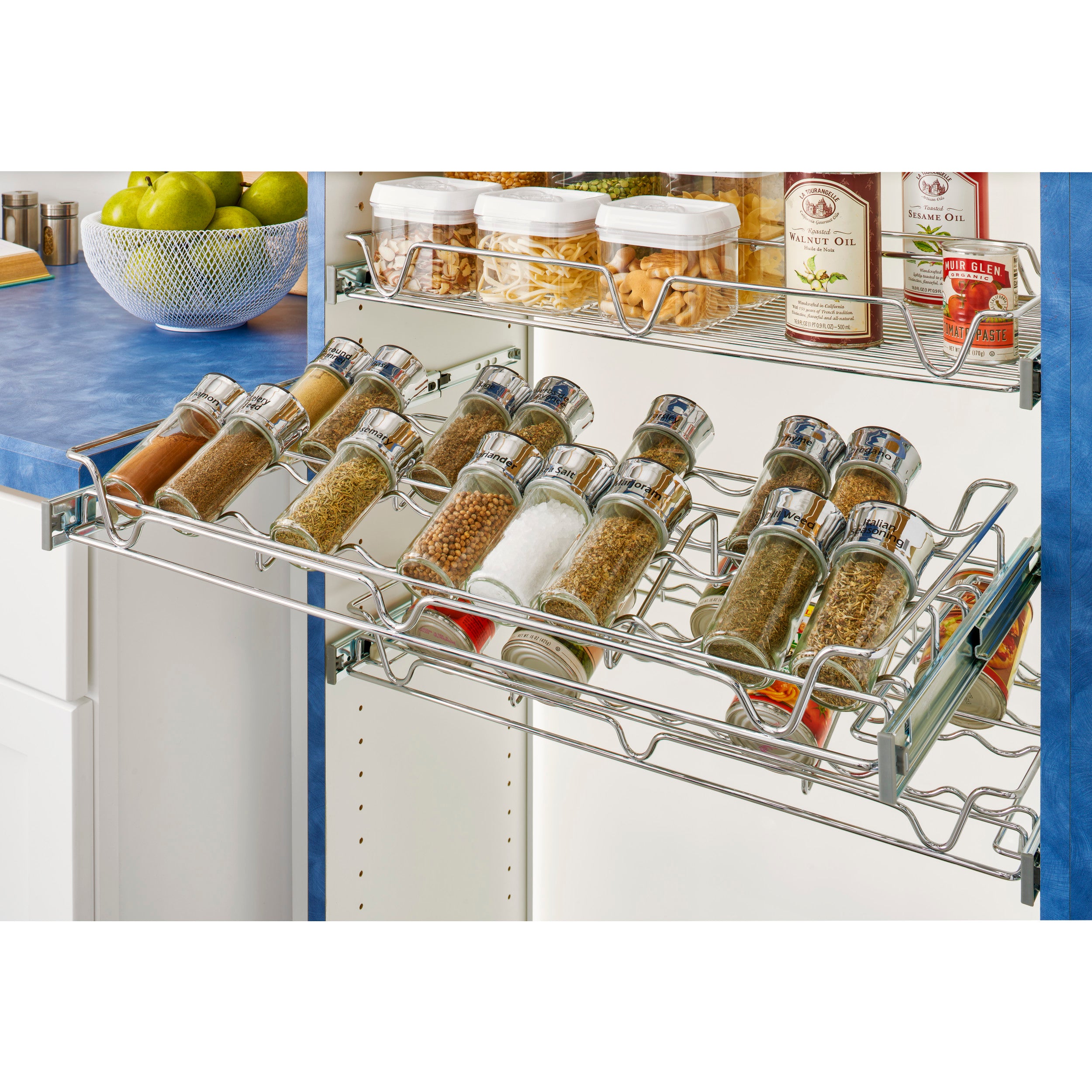 24 in Deluxe Sliding Spice/Can Rack Chrome  24 in (610 mm) W x 14 in (356 mm) D x 2.36 in (60 mm) H