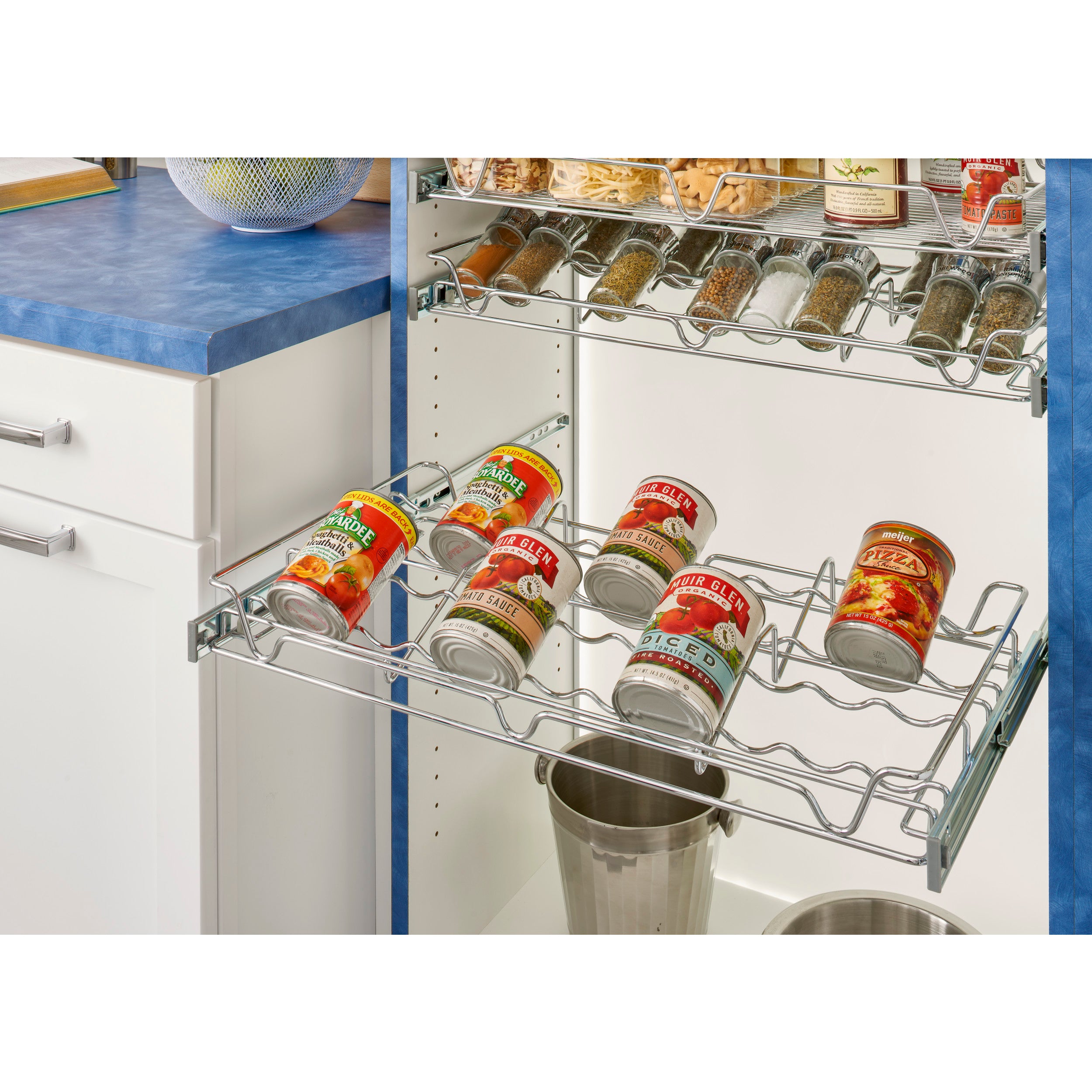 24 in Deluxe Sliding Spice/Can Rack Chrome  24 in (610 mm) W x 14 in (356 mm) D x 2.36 in (60 mm) H