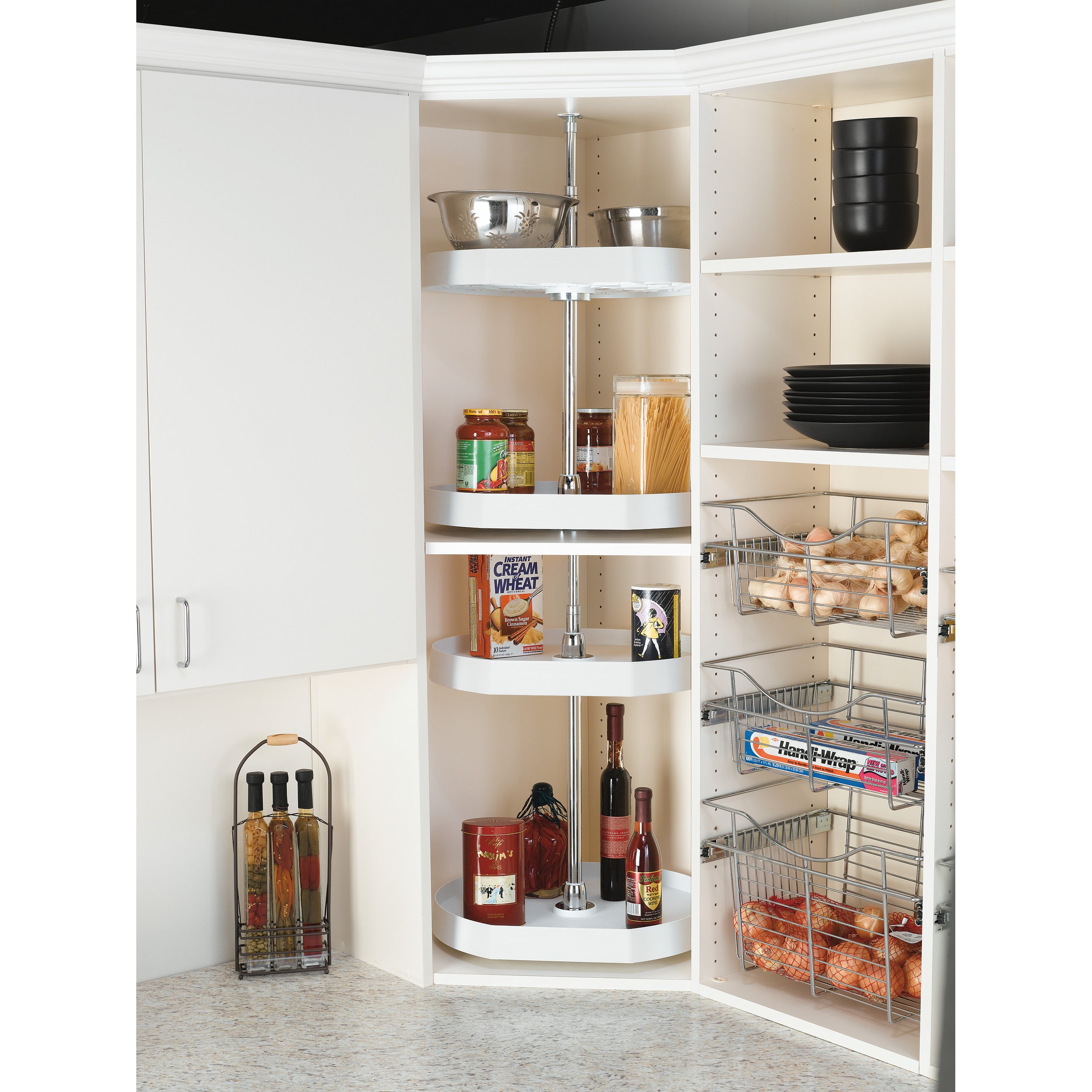20 in Almond Polymer D-Shape Lazy Susans 2-Shelf Almond  20 in (508 mm) W x 20 in (508 mm) D x 26 in (660 mm) H