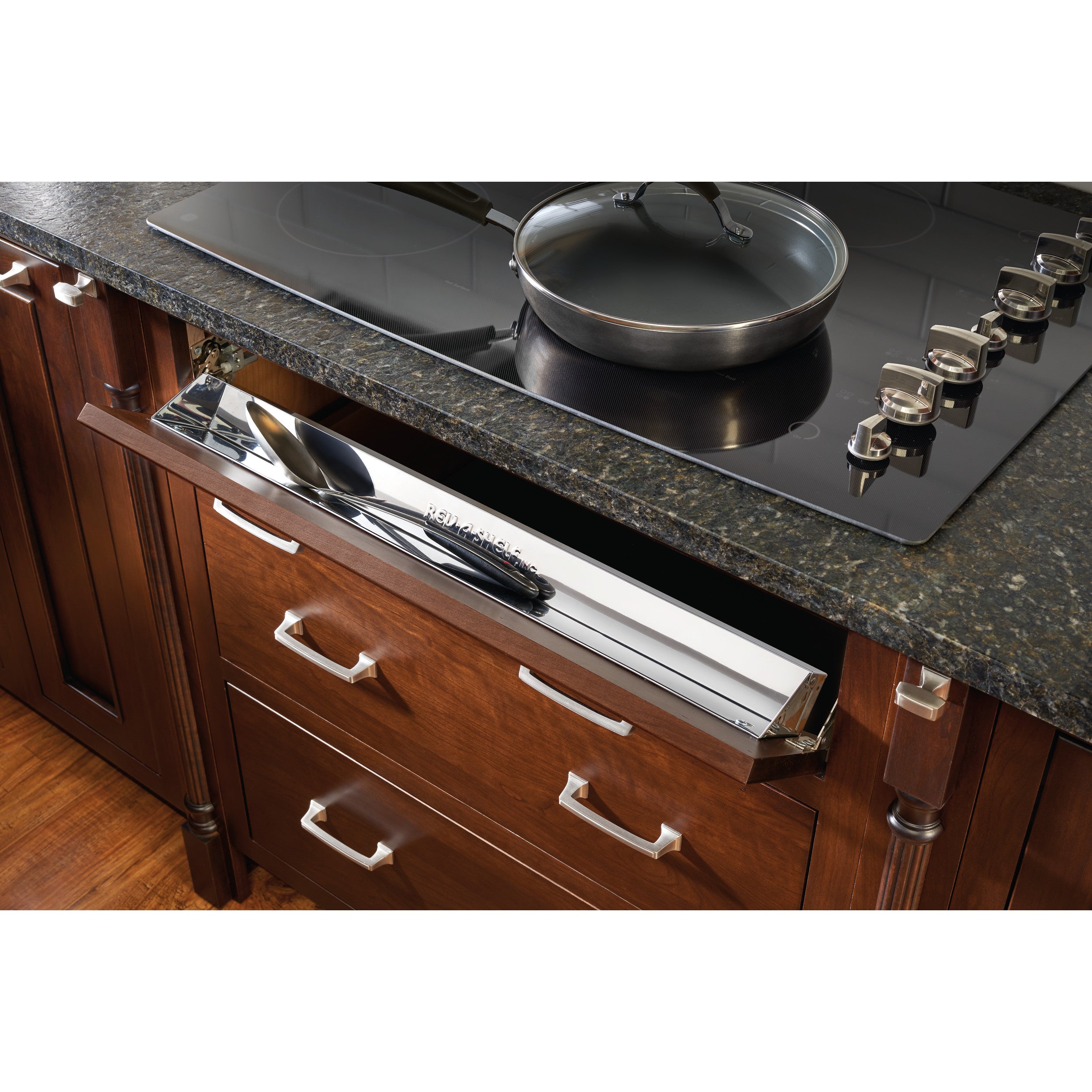 25 in Stainless Steel Tip-Out Tray w/Soft-Close Stainless  25 in (635 mm) W x 2.63 in (67 mm) D x 3 in (76 mm) H