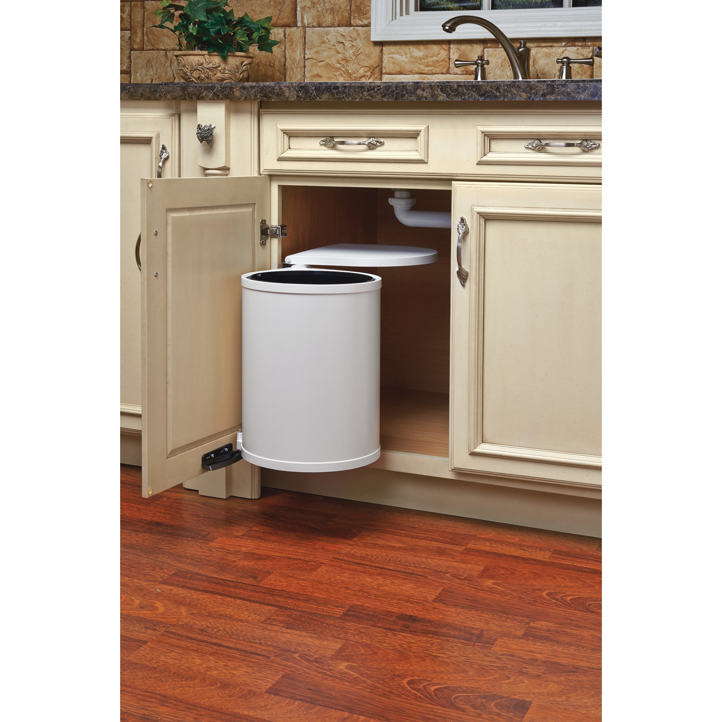 15 Liter Pivot Out Waste Container White  13.44 in (341 mm) W x 10.69 in (272 mm) D x 15.19 in (386 mm) H
