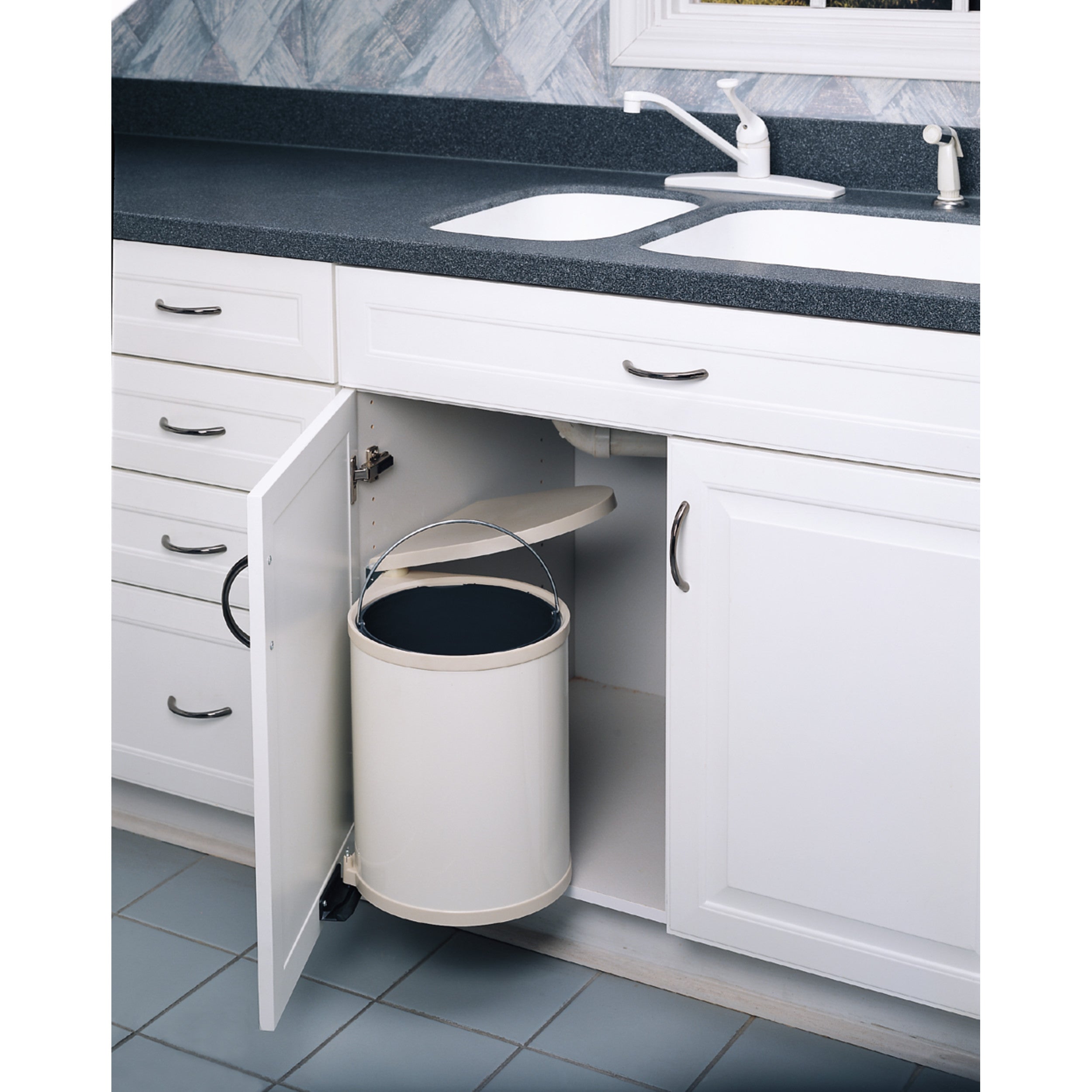 15 Liter Pivot Out Waste Container White  13.44 in (341 mm) W x 10.69 in (272 mm) D x 15.19 in (386 mm) H