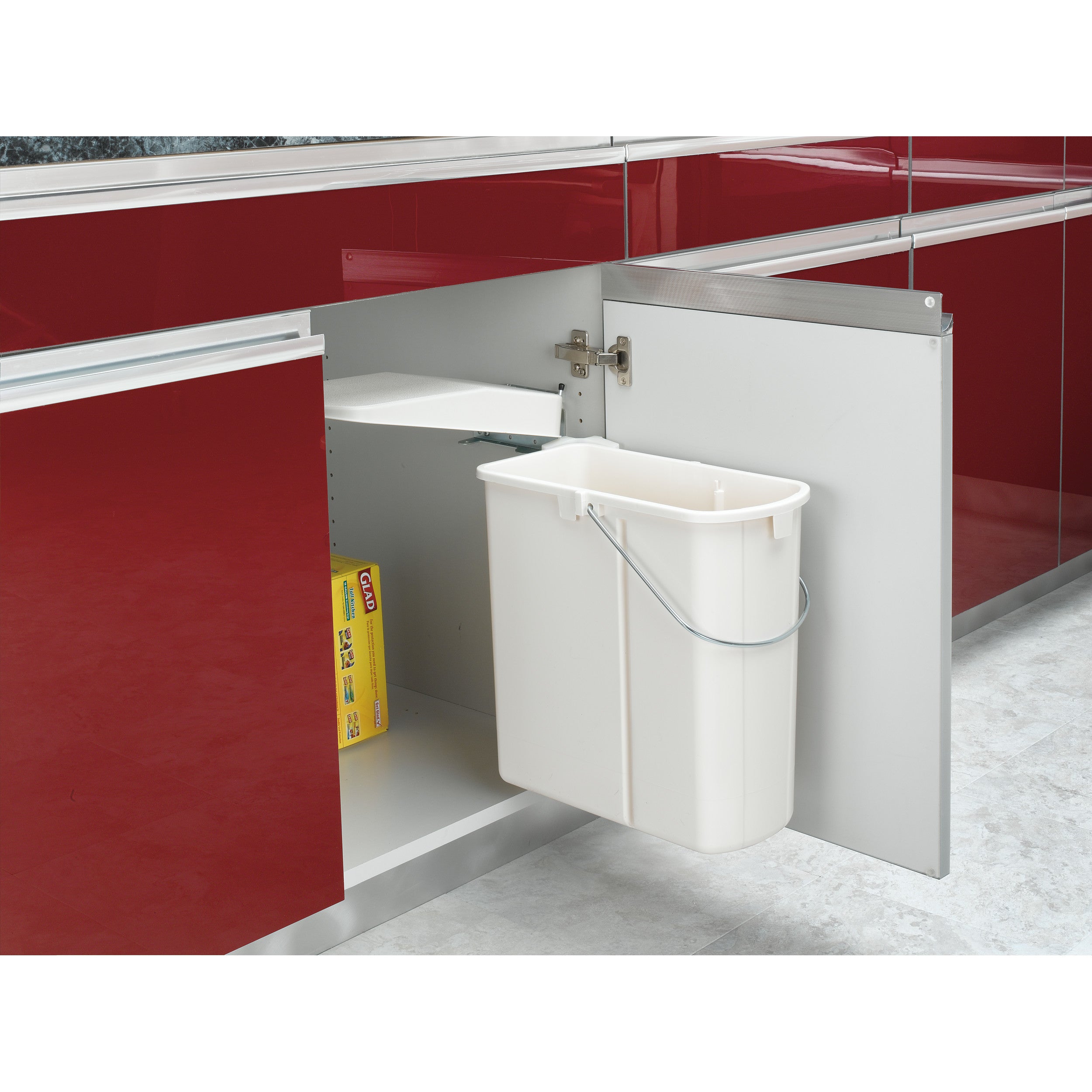 20 Liter Pivot-Out Waste Container Silver  15.75 in (400 mm) W x 7.25 in (184 mm) D x 18 in (457 mm) H