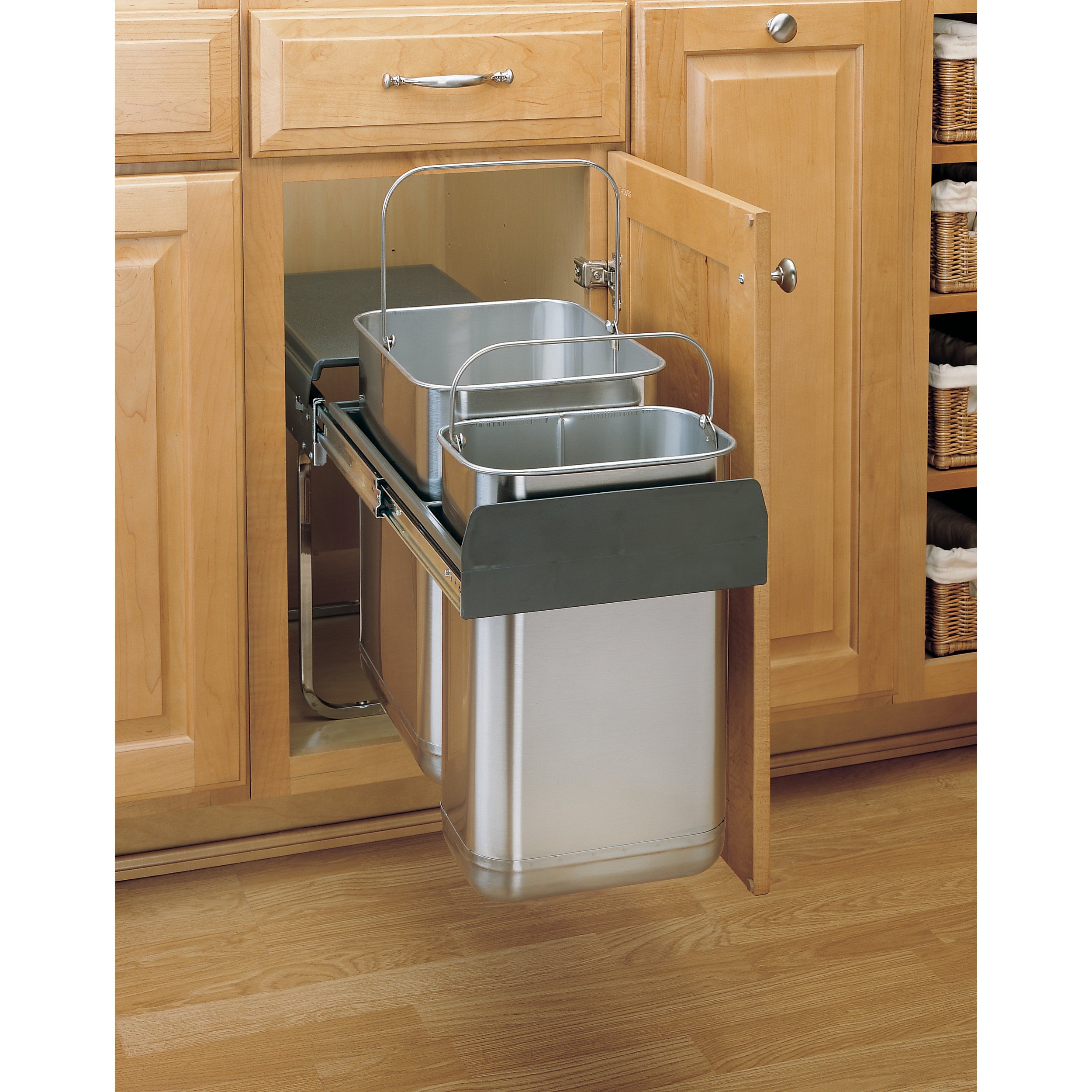 Pull-Out Under-Sink Waste Containers Stainless  10.25 in (260 mm) W x 18.75 in (476 mm) D x 15.19 in (386 mm) H