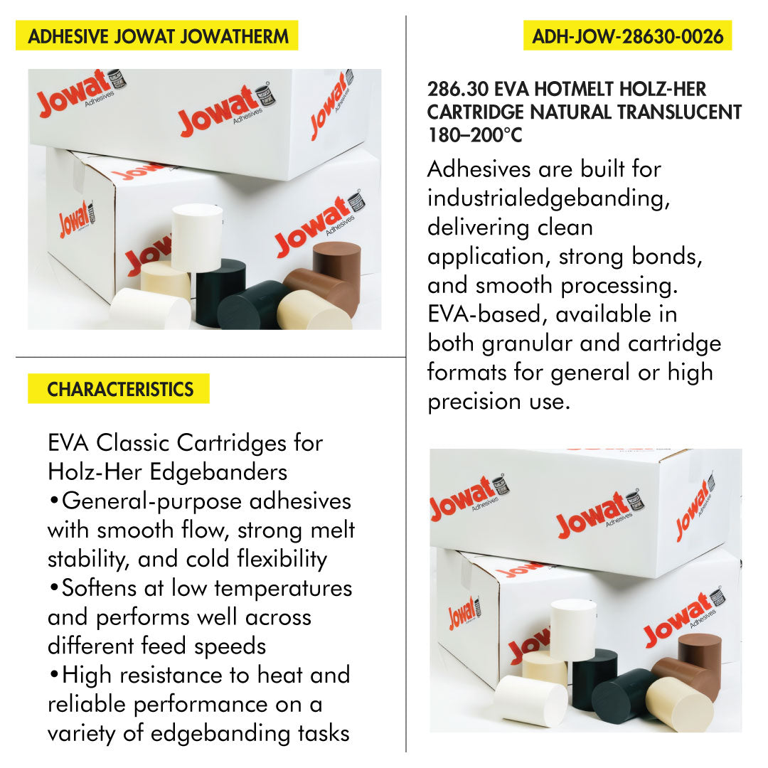ADHESIVE JOWAT JOWATHERM 286.30 EVA HOTMELT UNFILLED HOLZ-HER CARTRIDGE NATURAL TRANSLUCENT 180?200°C