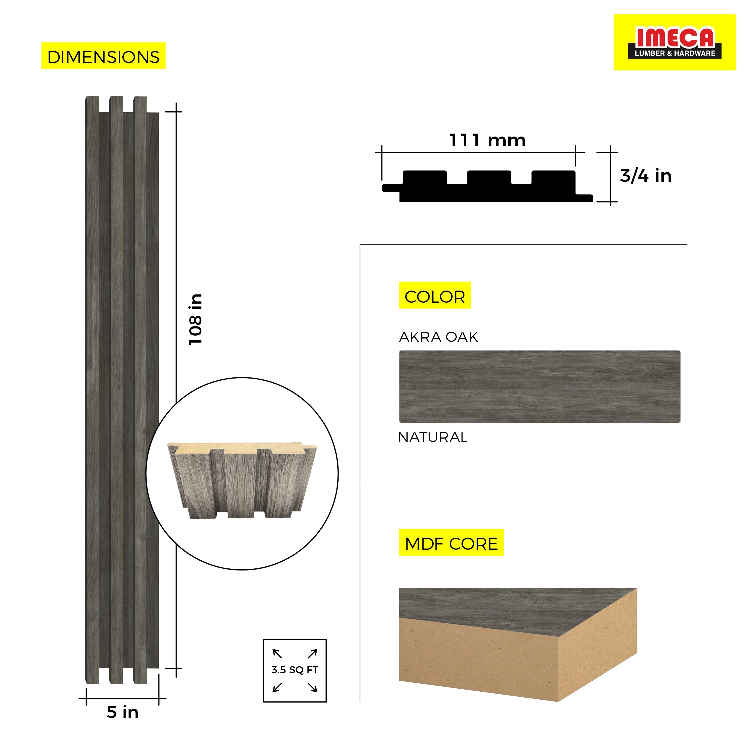 WOOD PANEL MATT AKRA OAK MESE -3042  5"x108" 18MM 3.5 SqFT  G1