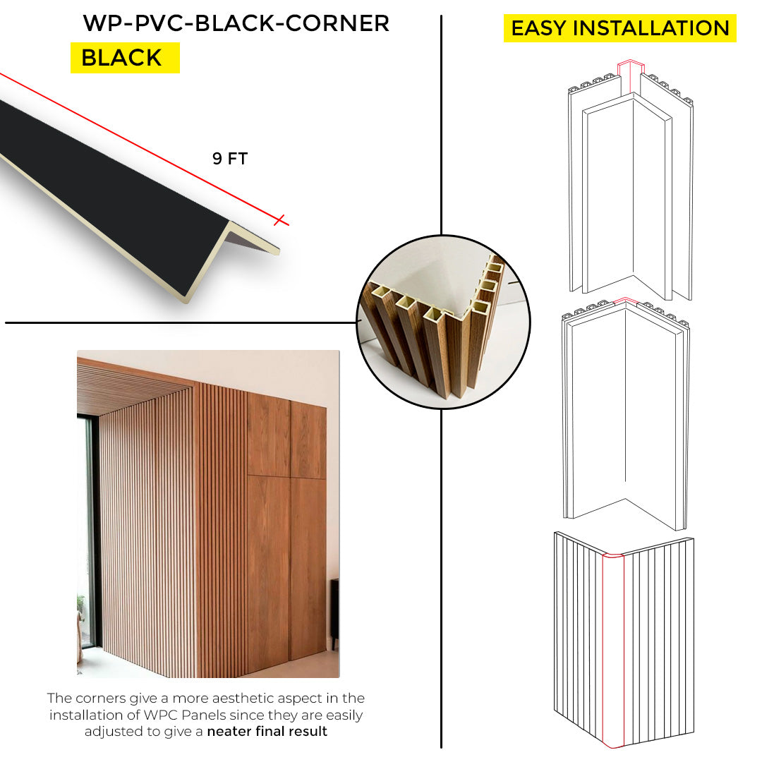 CORNER WALL PANE 1"X1"X 9FT - BLACK