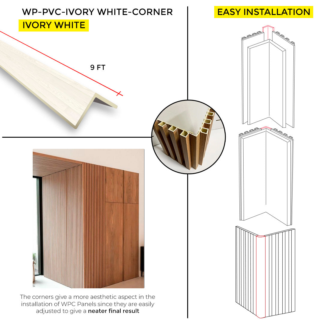 CORNER WALL PANEL 1"X1"X 9FT - IVORY WHITE