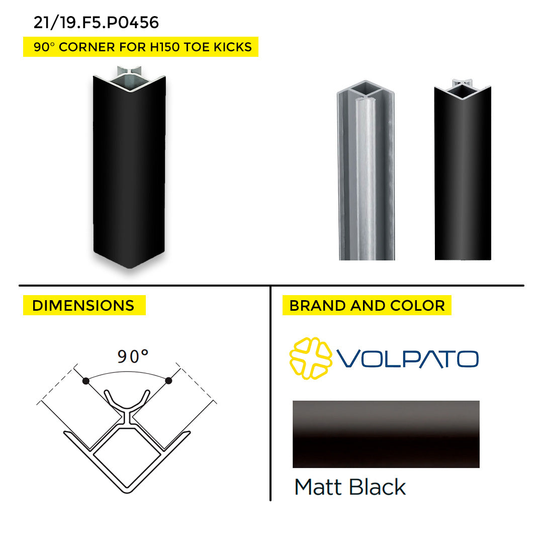 TOE KICK 90° CORNER VOLPATO FOR H150 5.90" MATT BLACK