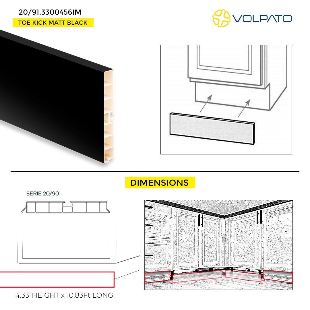 TOE KICK VOLPATO H110MM 4.33" H X 10.83' LONG MATTE BLACK