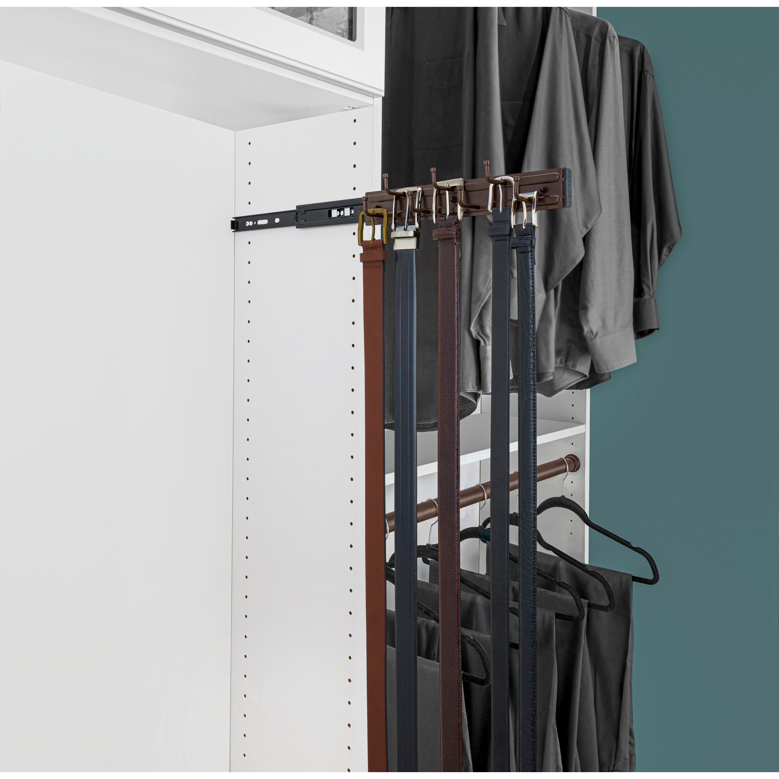 12 inOil Rubbed Bronze Pullout Belt Rack Oil Rubbed Bronze  2.5 in (64 mm) W x 12 in (305 mm) D x 1.88 in (48 mm) H