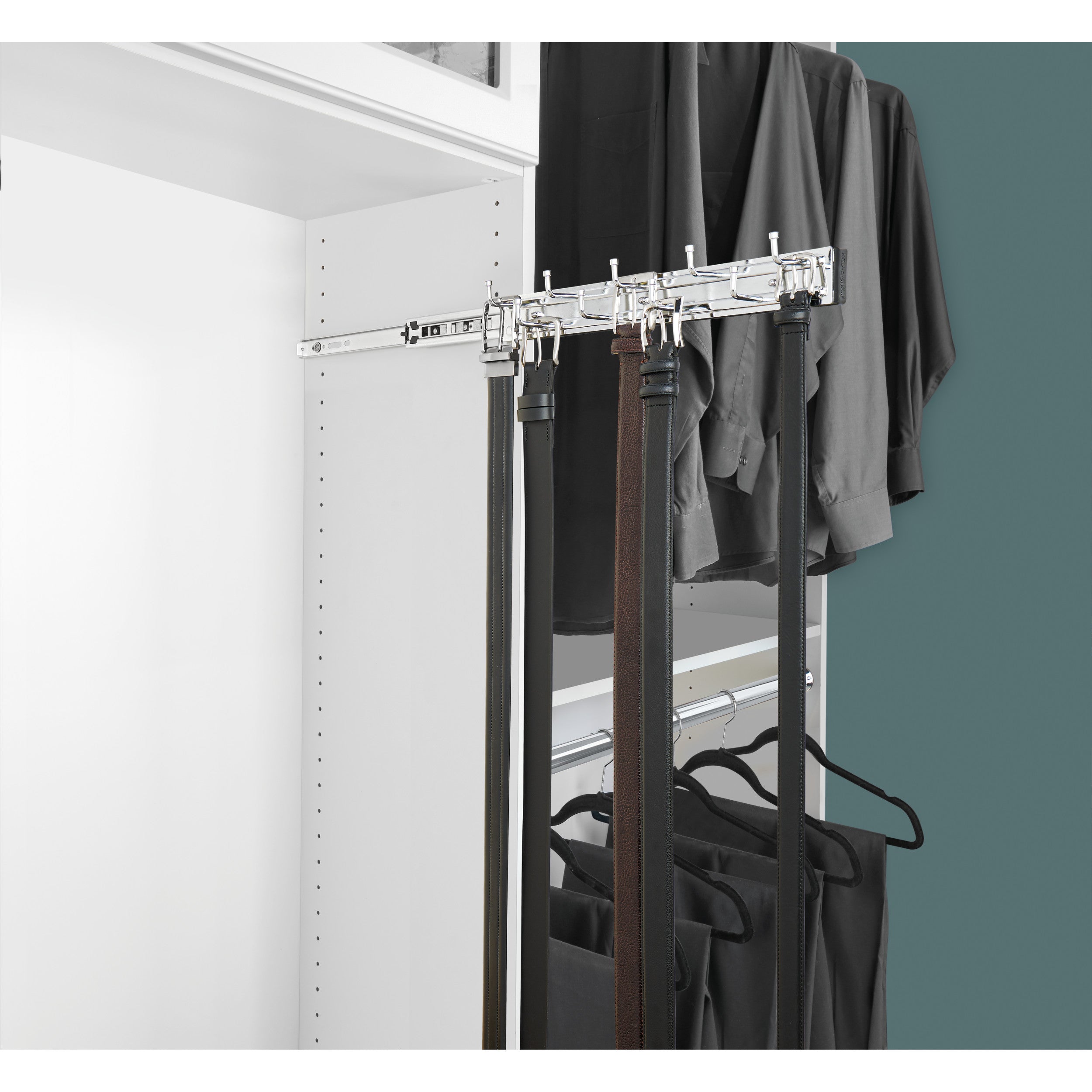14 in Chrome Pullout Belt Rack Chrome  2.5 in (64 mm) W x 14 in (356 mm) D x 1.88 in (48 mm) H