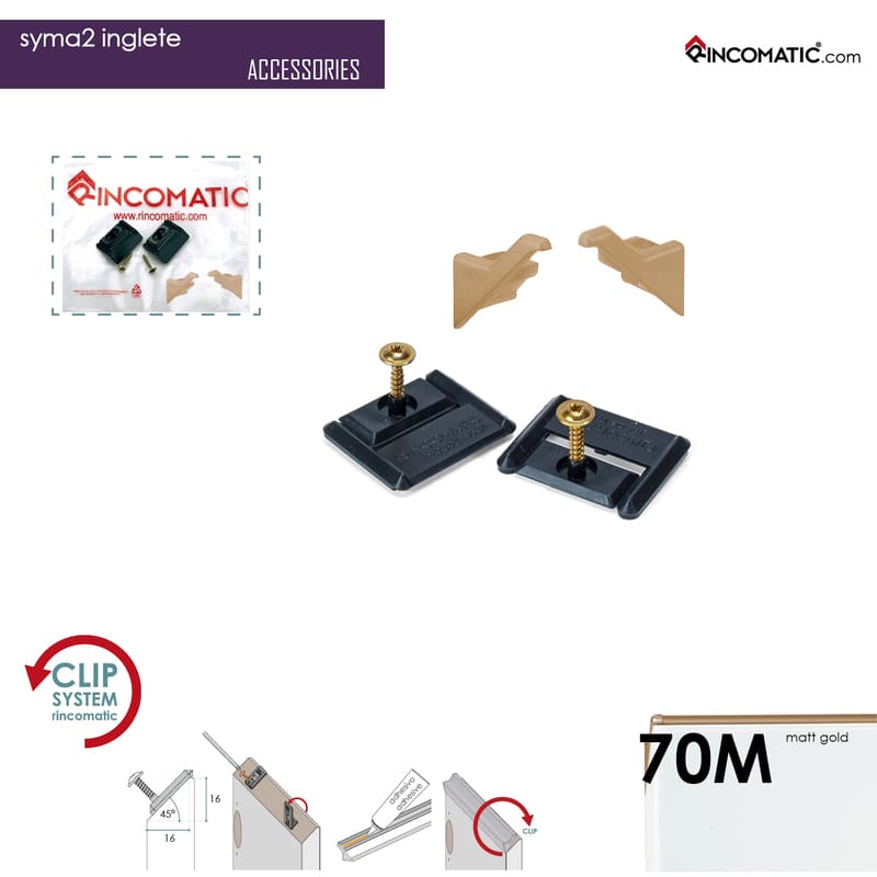Set of End Caps Metal Syma2 Inglete ( L+R End Caps +2clips +2screws) Matt Gold