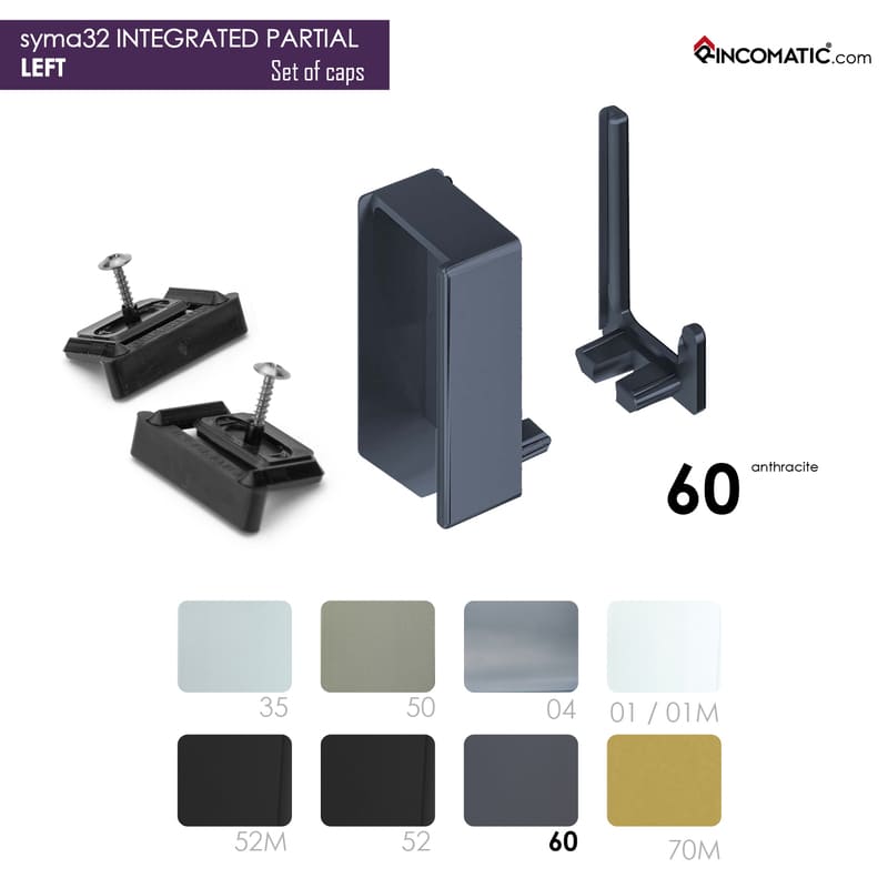 Set of End Caps SYMA32 Integrated-Partial LEFT (Interior LEFT + Exterior +2Clips + 2Screws) Anthracite Grey