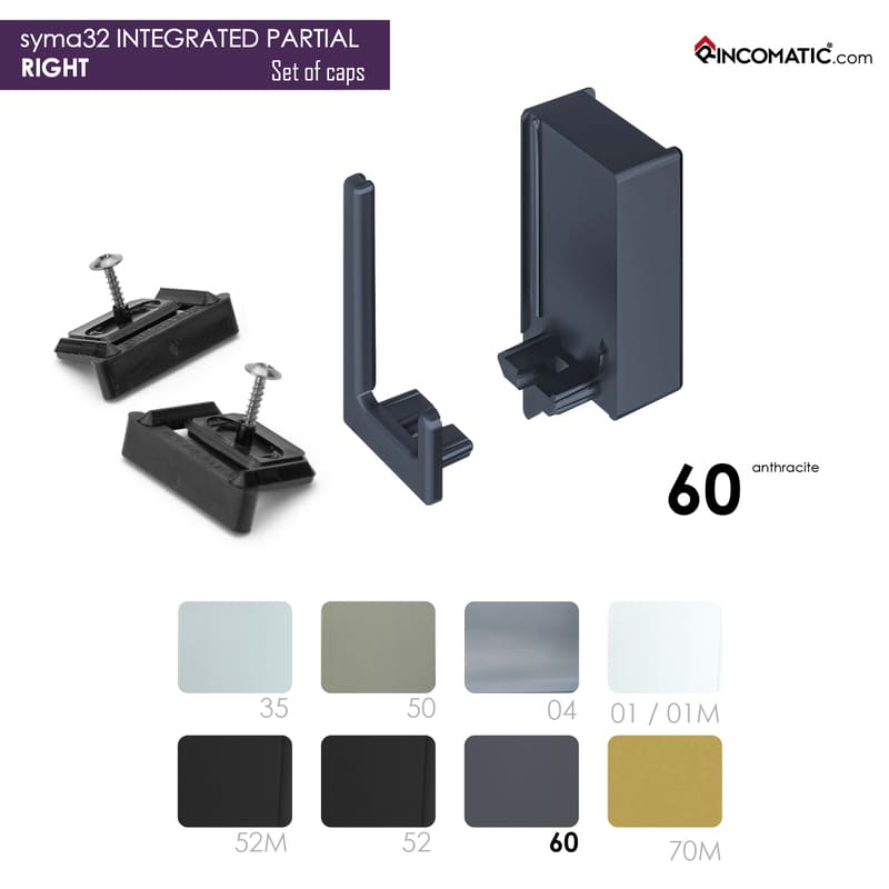 Set of End Caps SYMA32 Integrated-Partial RIGHT (Exterior + Interior RIGHT +2Clips + 2Screws) Anthracite Grey