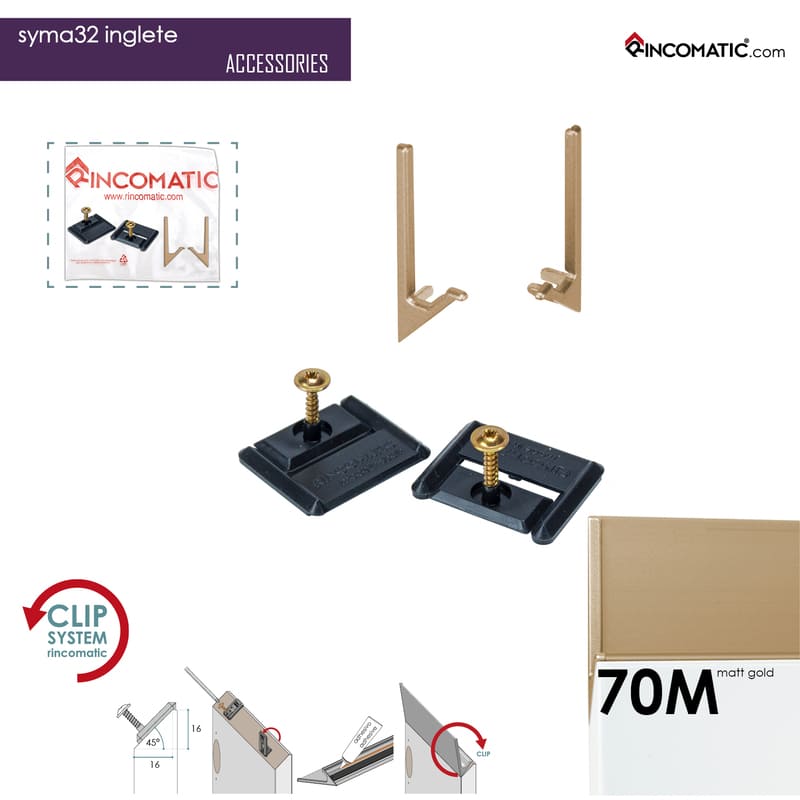Set of End Caps Syma32 Inglete (L+R End Caps +2clips +2screws) Matt Gold
