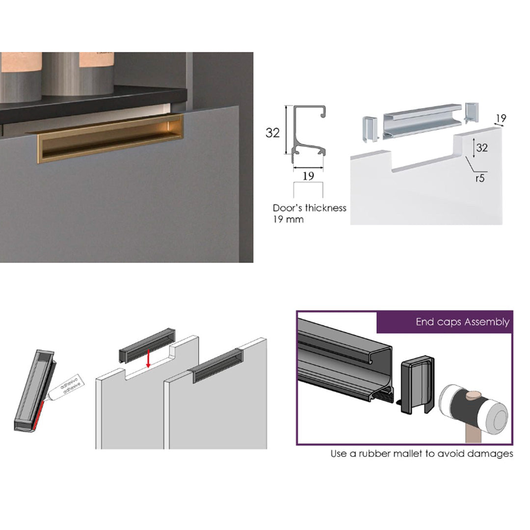 Set of End Caps SYMAG 32 Integrated-Total (Interior LEFT + Interior RIGHT) - Matt Gold
