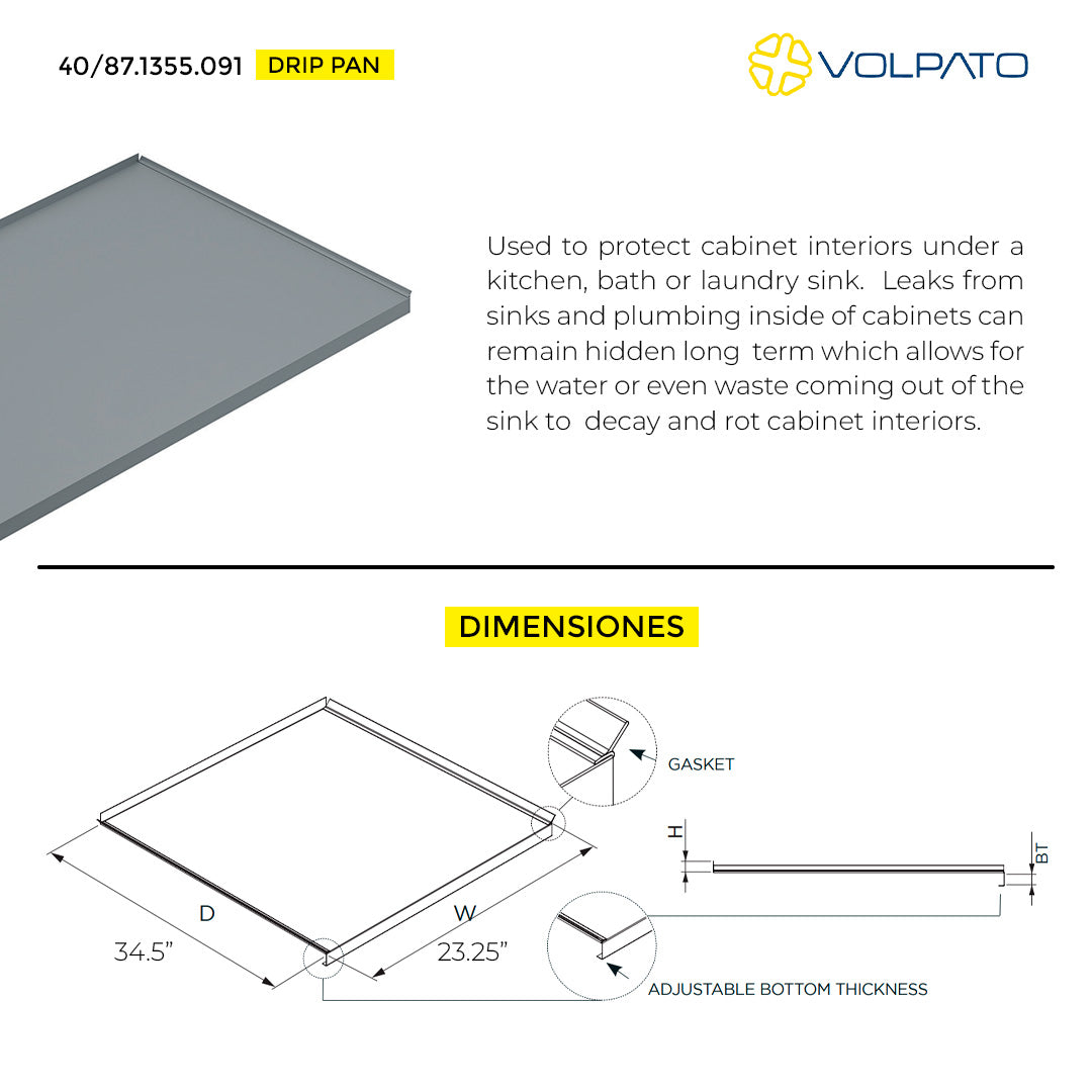 DRIP SHIELD VOLPATO 34.5" W X 23.25" D EMBOSSED ALUMINUM WITH SIDE GASKETS
