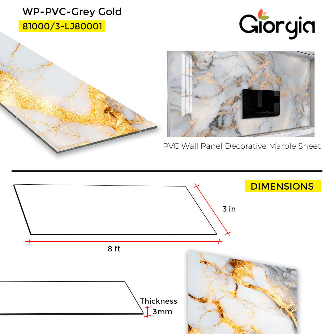 PVC WALL PANEL DECORATIVE MARBLE SHEET 4 X 8 FT  - GREY GOLD