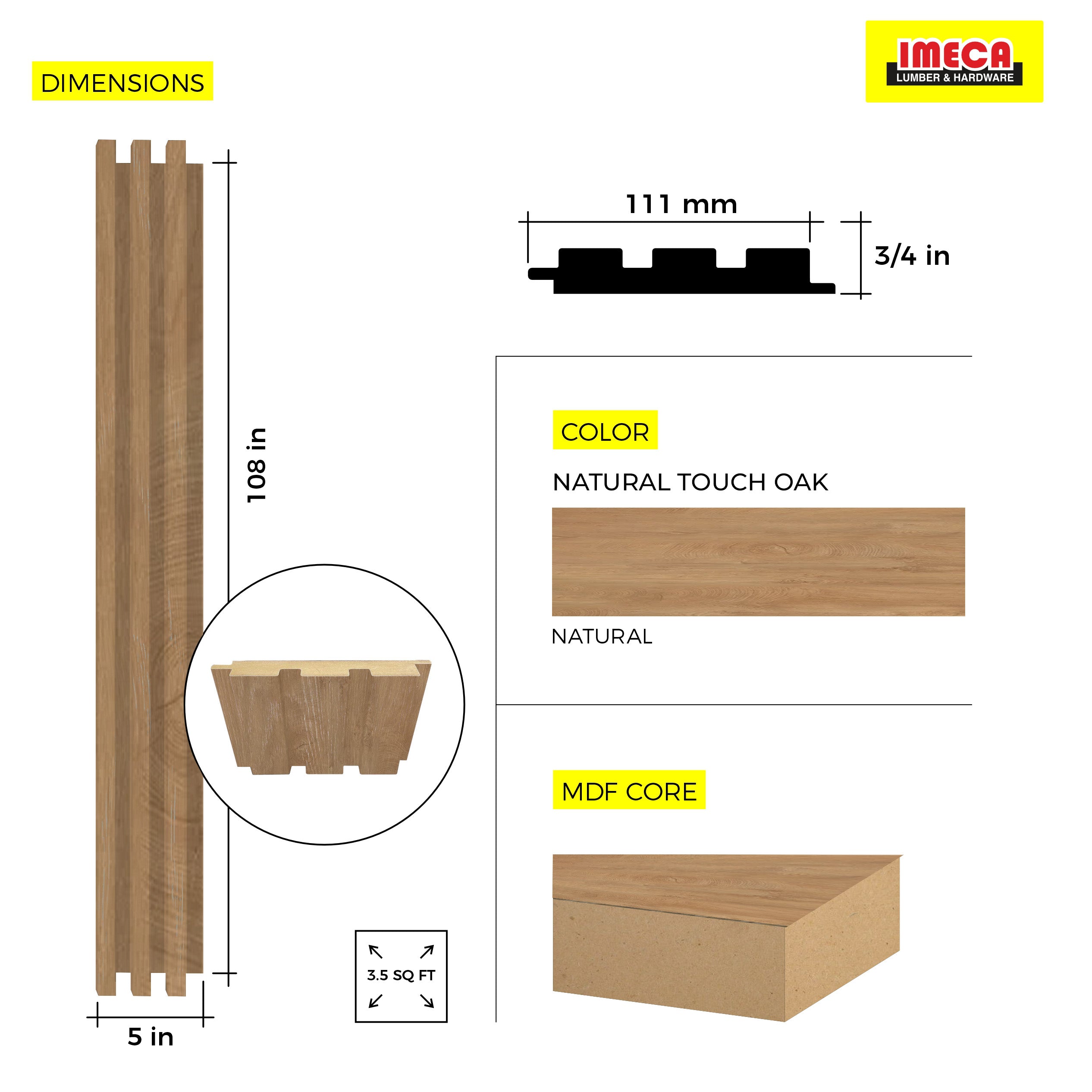WOOD PANEL NATURAL OAK-397 5"x108" 18MM 3.5 SqFT  G1