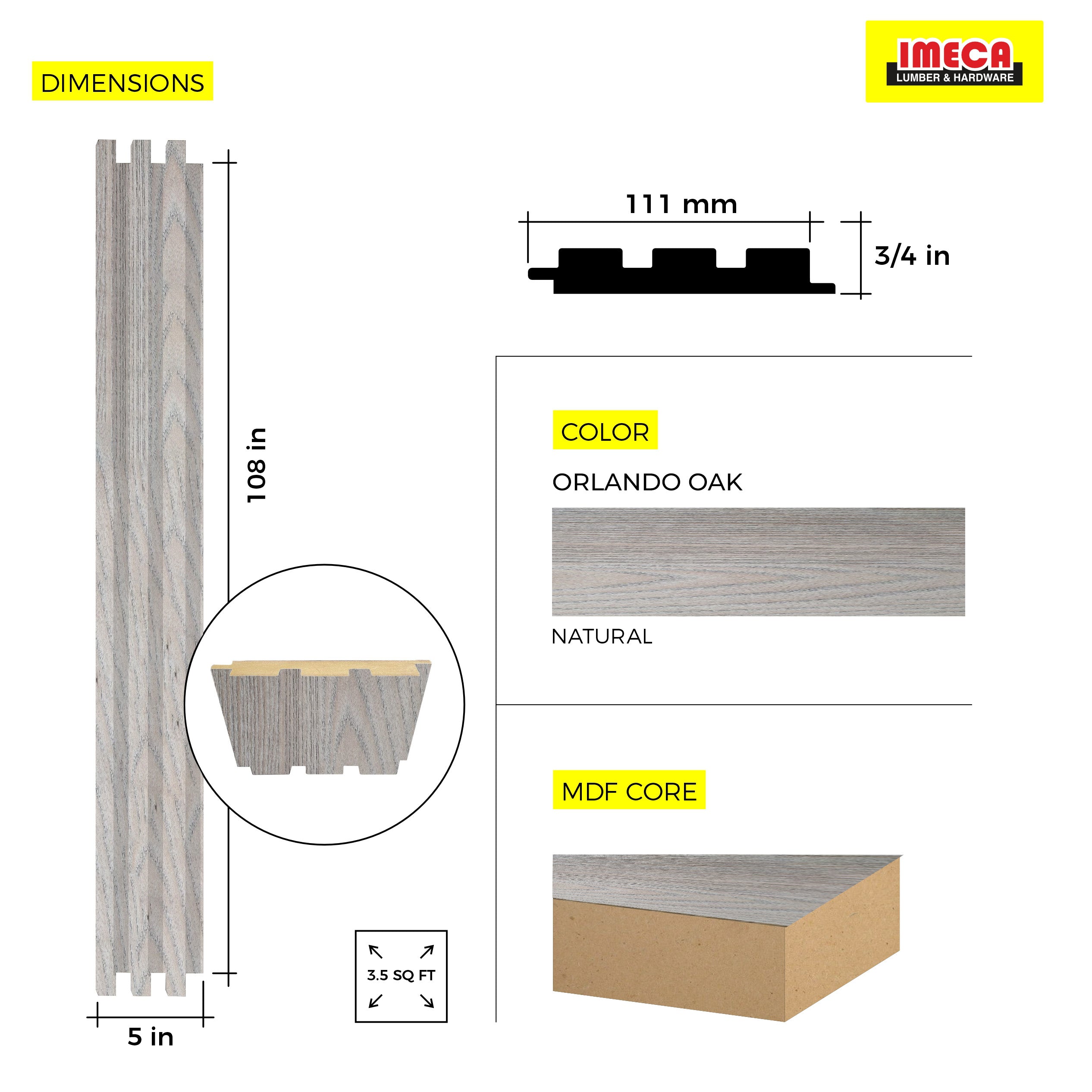WOOD PANEL ORLANDO OAK-3940  5"x108" 18MM 3.5 SqFT  G1