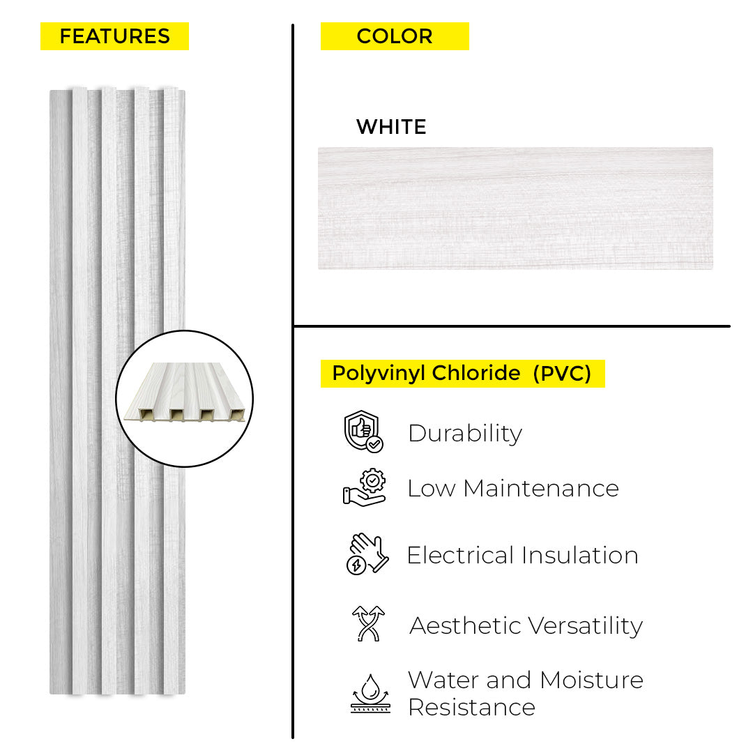 WOOD PANEL PVC WHITE 1/8 9.5 FT x 6.29 Inch