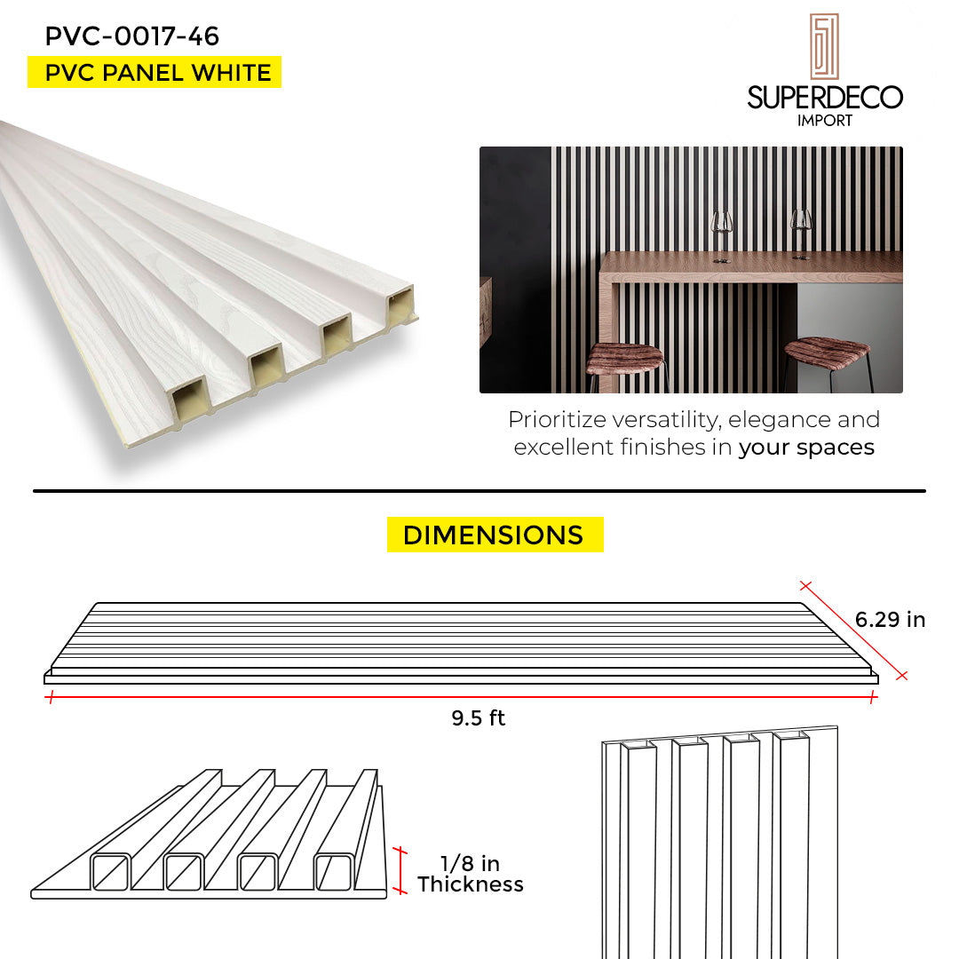 WOOD PANEL PVC WHITE 1/8 9.5 FT x 6.29 Inch