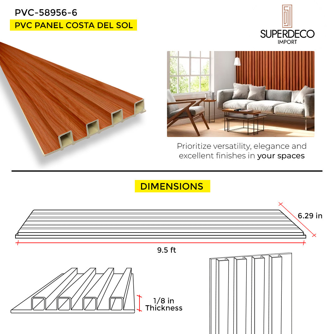 WOOD PANEL PVC COSTA DEL SOL  9.5 FT x 6.29 Inch