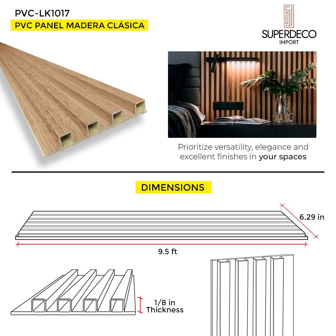 WOOD PANEL PVC MADERA CLASICA 9.5 FT x 6.29 Inch
