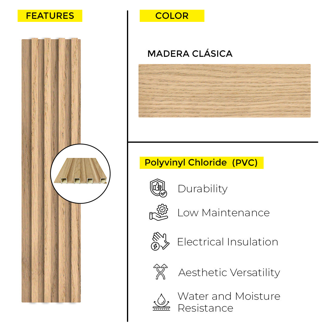 WOOD PANEL PVC MADERA CLASICA 9.5 FT x 6.29 Inch