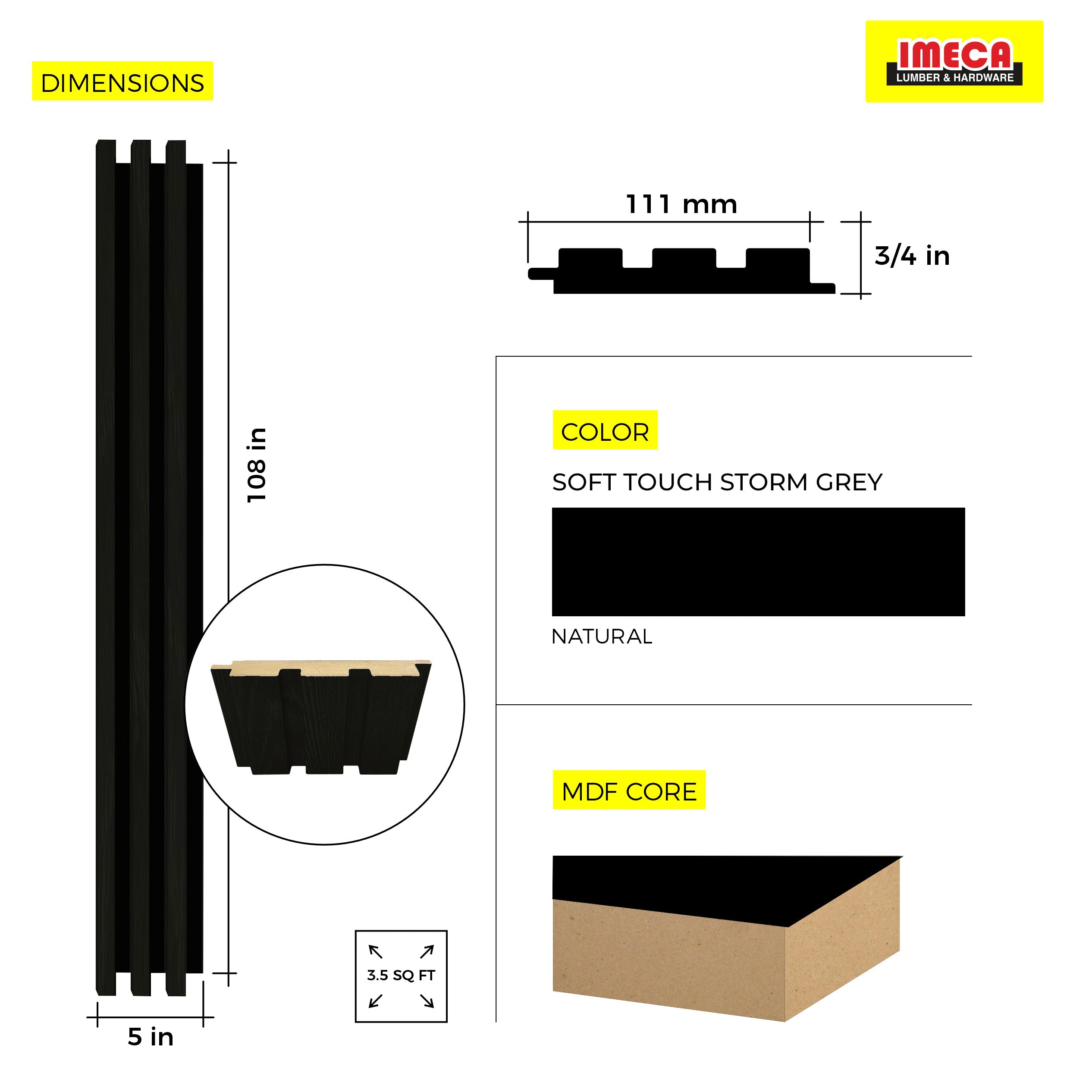 WOOD PANEL SOFT TOUCH BLACK-723 5"x108" 18MM 3.5 SqFT  G1