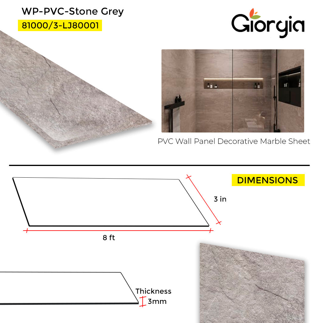 PVC WALL PANEL DECORATIVE MARBLE SHEET 3.9 X 8 FT - STONE GREY