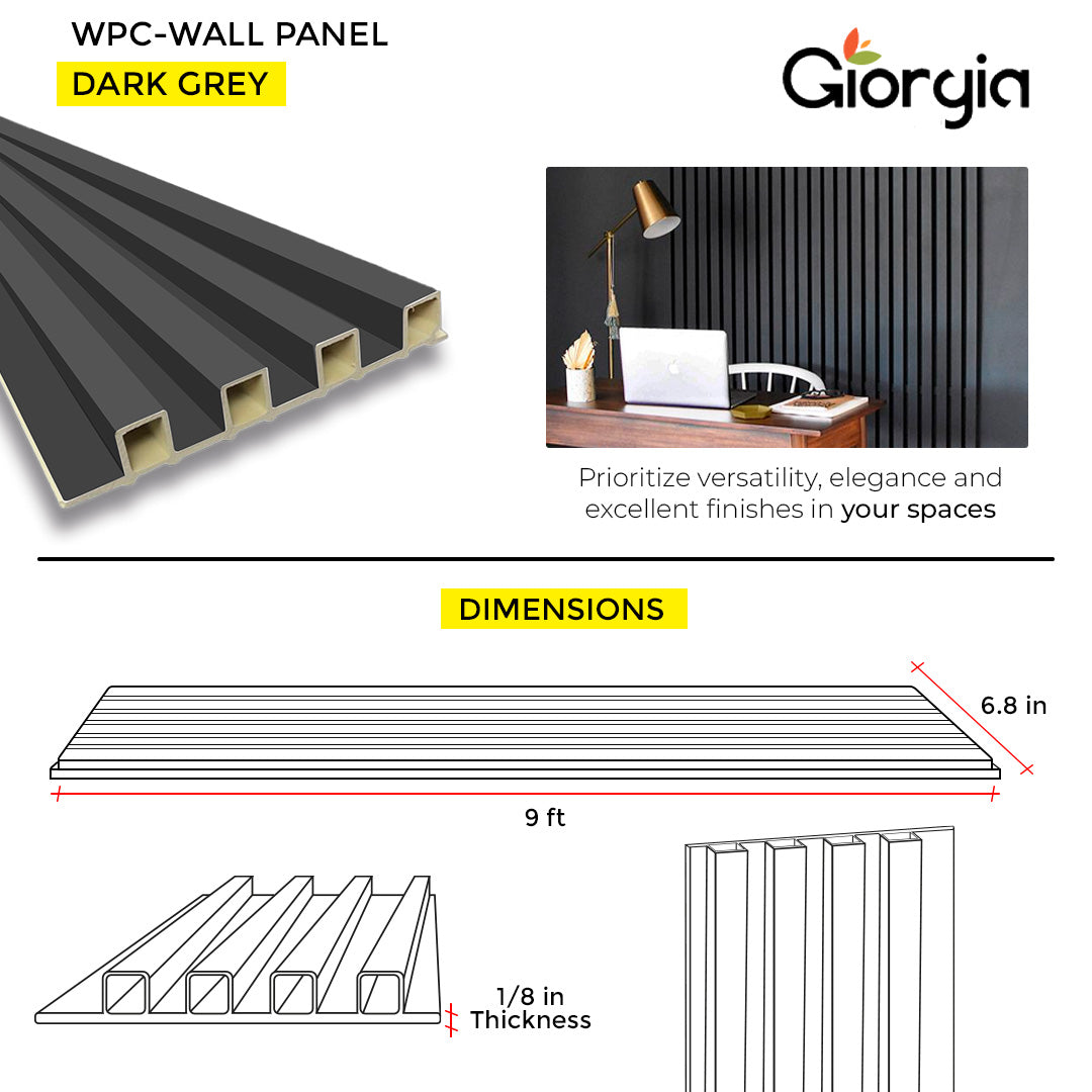 PVC WALL PANEL 6.8 X 9 FT  - DARK GREY