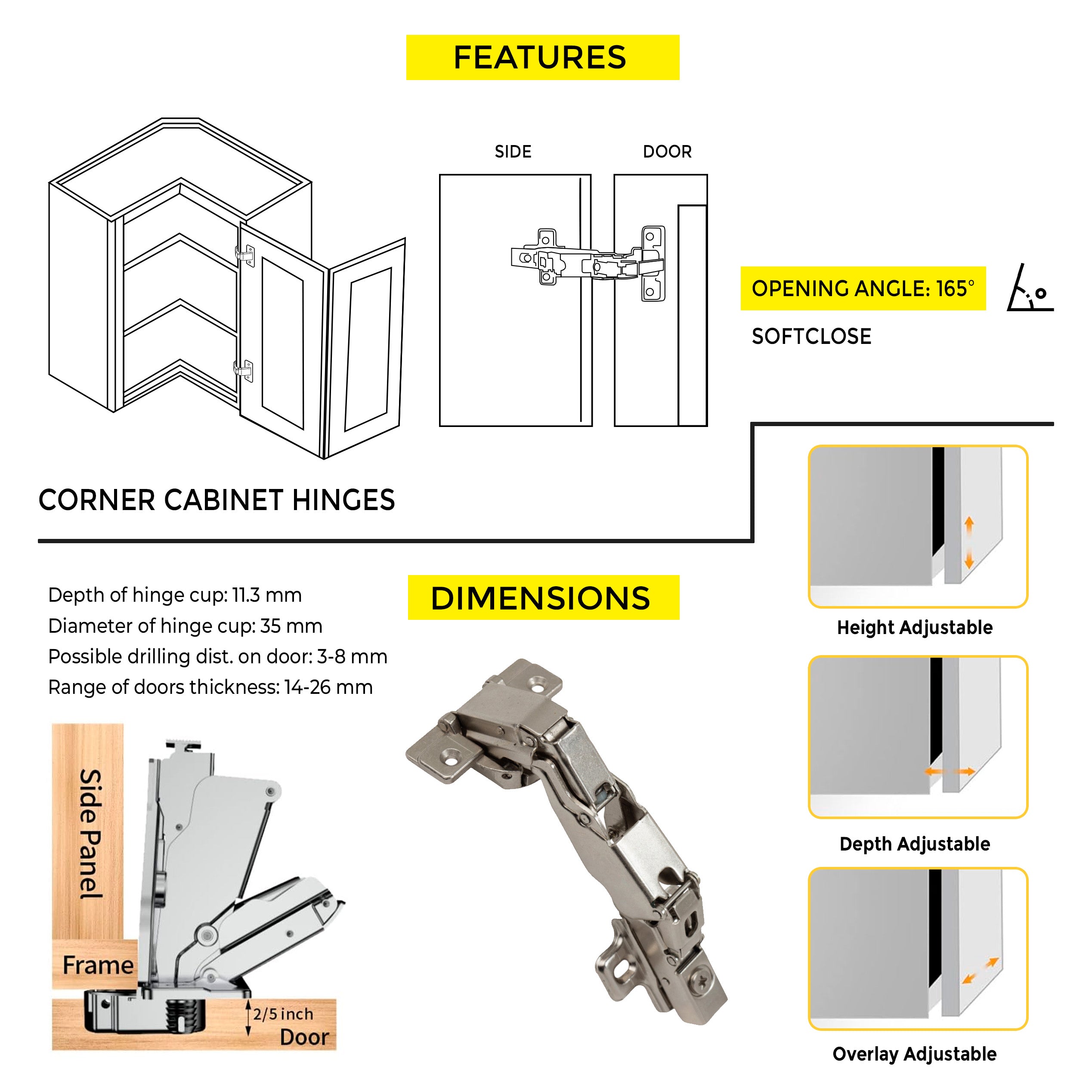 Soft-Close Hinge 165° Opening Angle